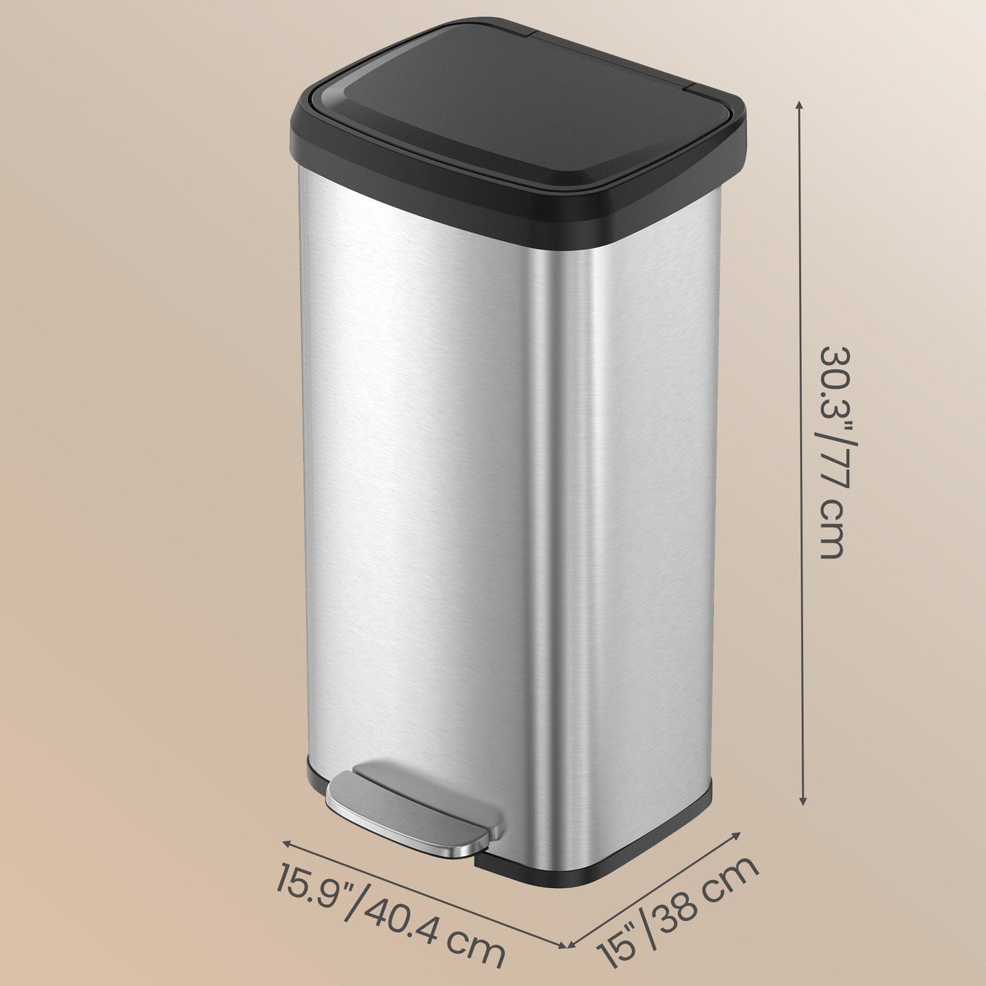Metal Pedal Kitchen Bin - 68L - Silver - Tall Design with Lid