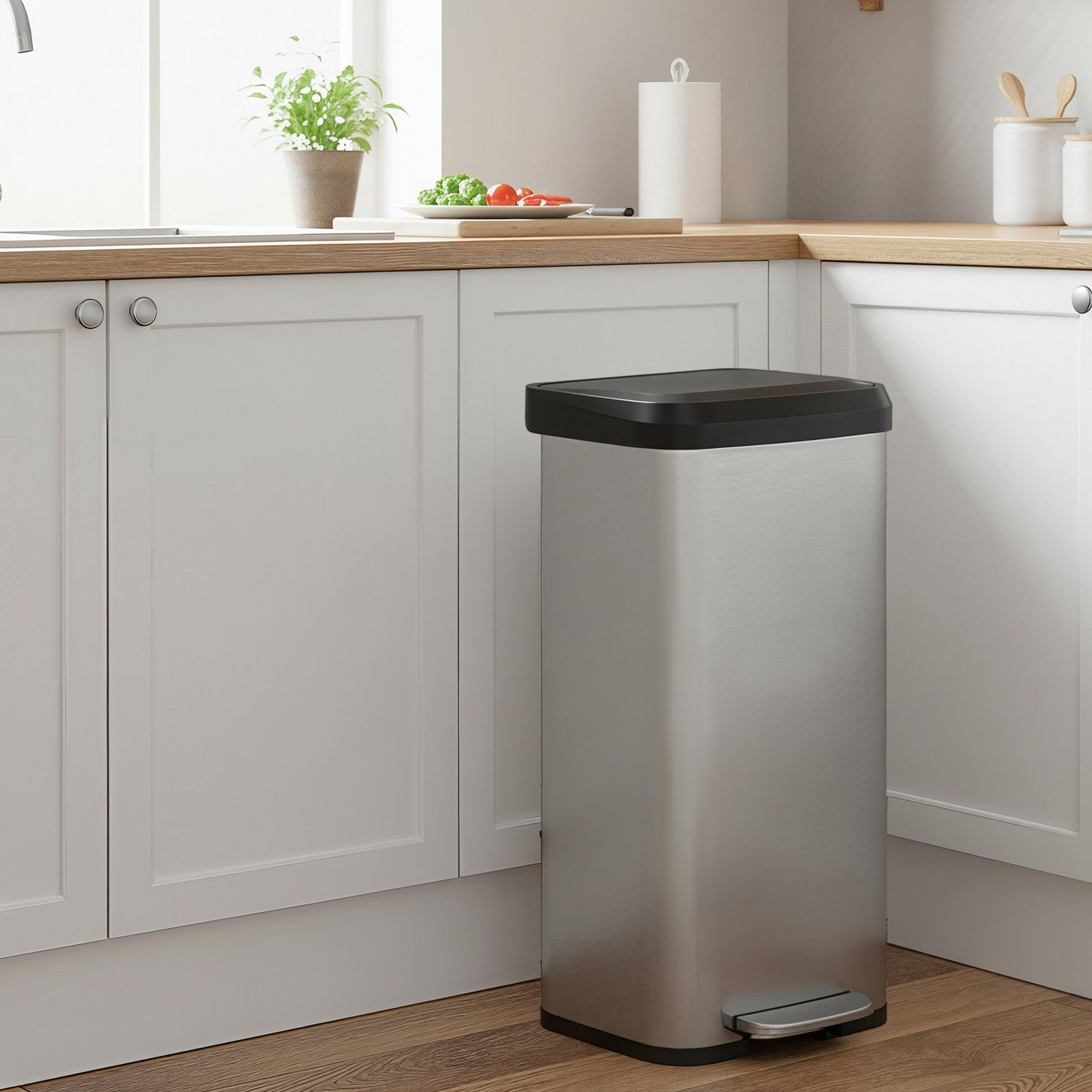 Metal Pedal Kitchen Bin - 68L - Silver - Tall Design with Lid