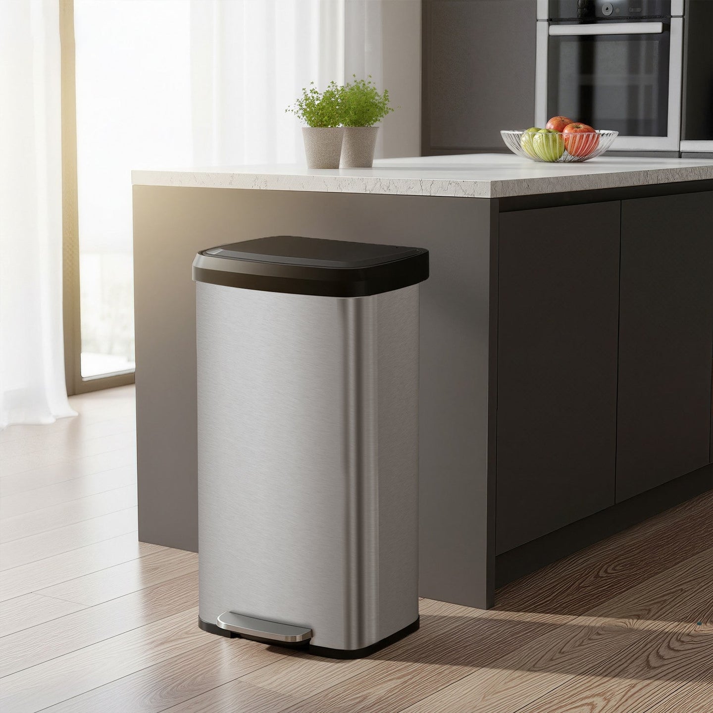 Metal Pedal Kitchen Bin - 68L - Silver - Tall Design with Lid