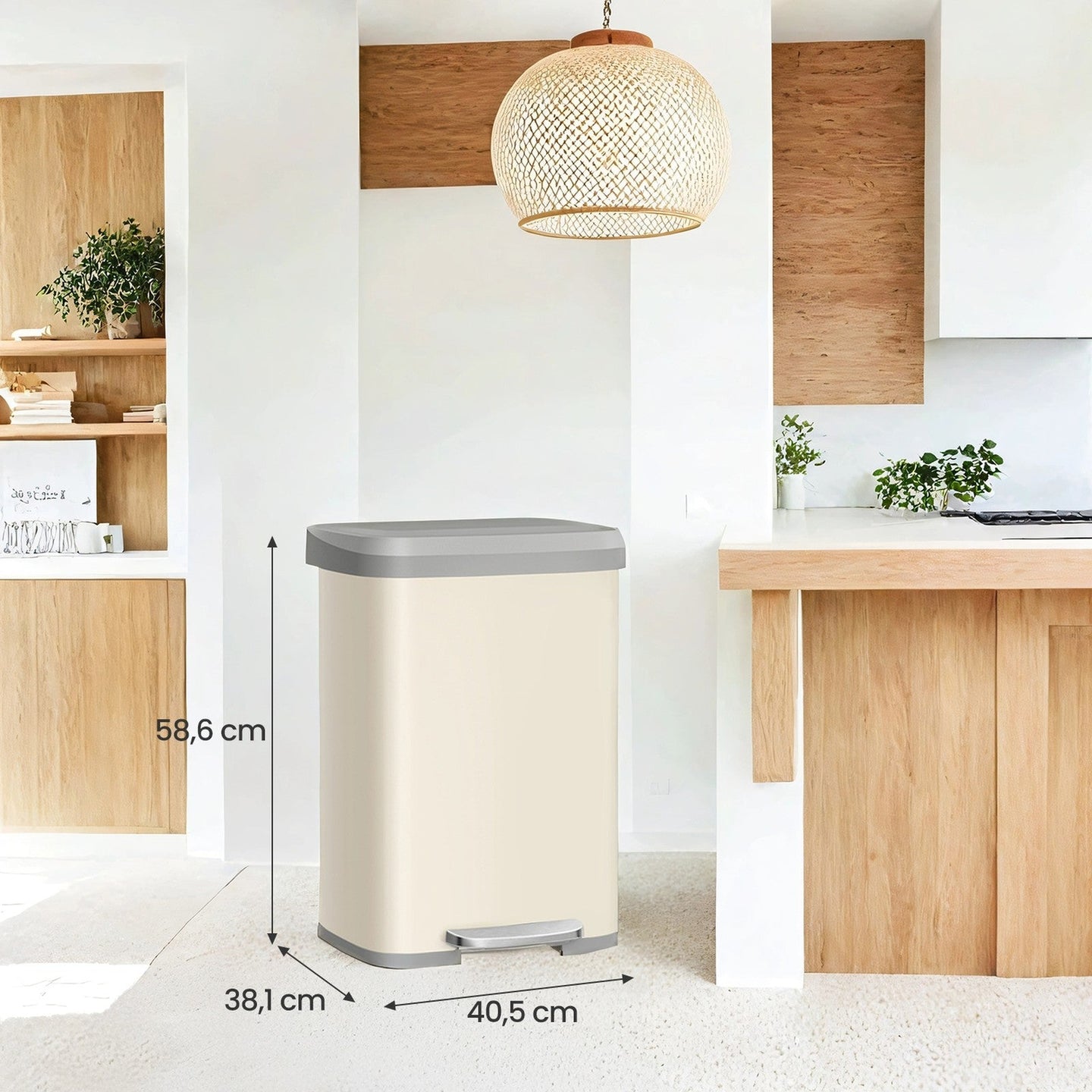 Tall Kitchen Trash Can - Stainless Steel - Silver - 50 L with Stay-Open Lid and Step-on Pedal