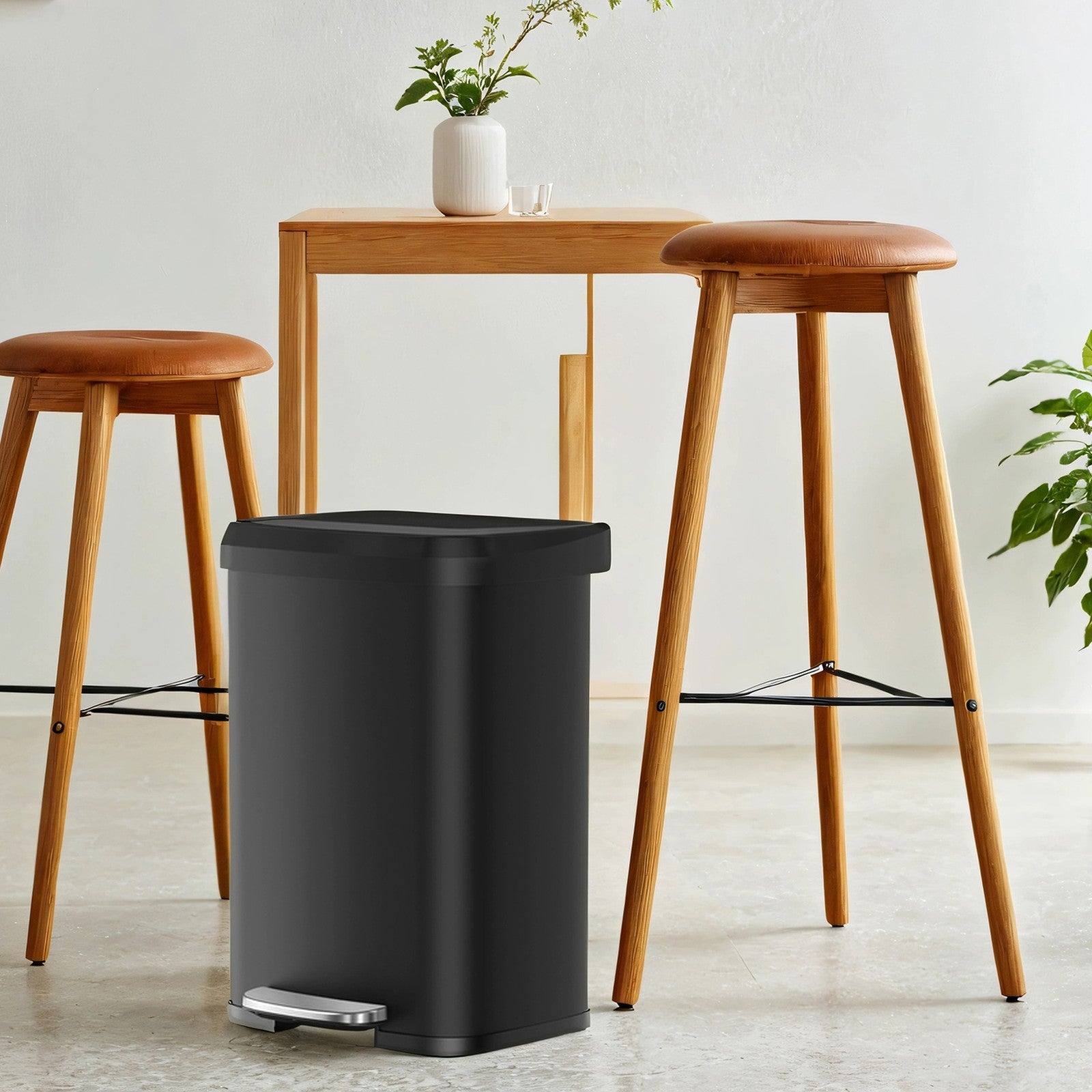 Tall Kitchen Trash Can - Stainless Steel - Silver - 50 L with Stay-Open Lid and Step-on Pedal