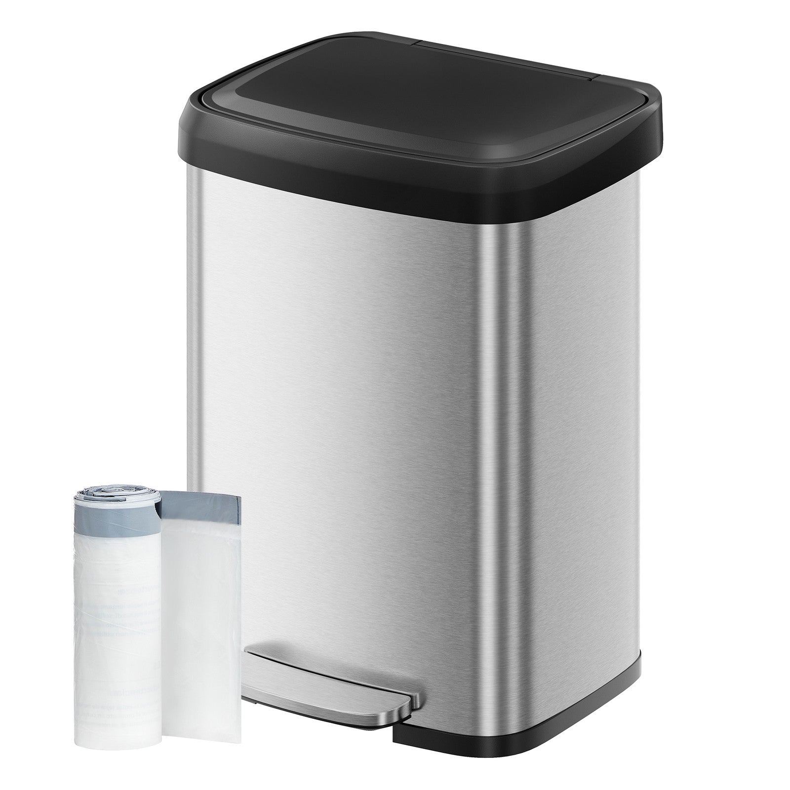 Large Stainless Steel Pedal Bin - Stainless Steel and Plastic - Silver