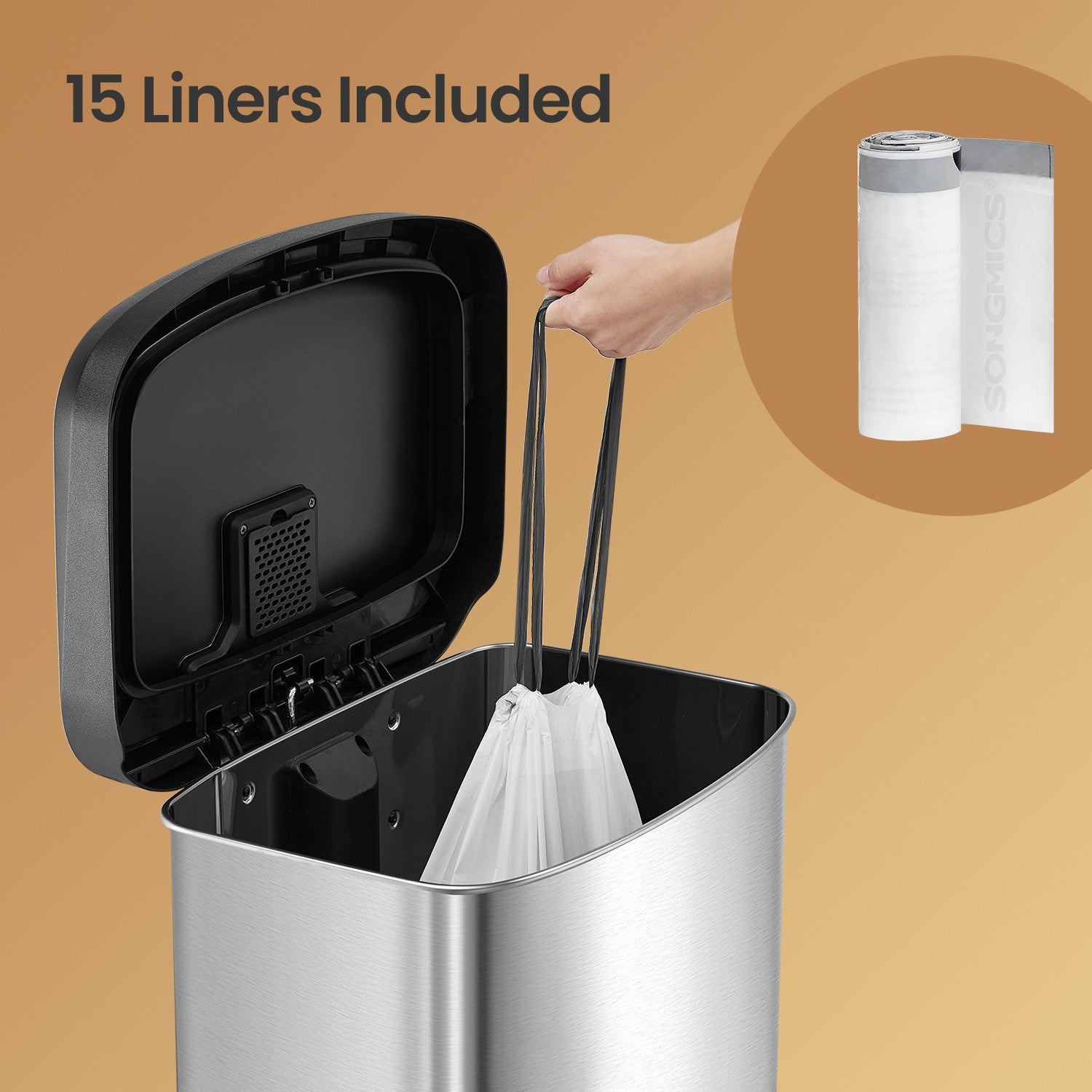 Large Stainless Steel Pedal Bin - Stainless Steel and Plastic - Silver