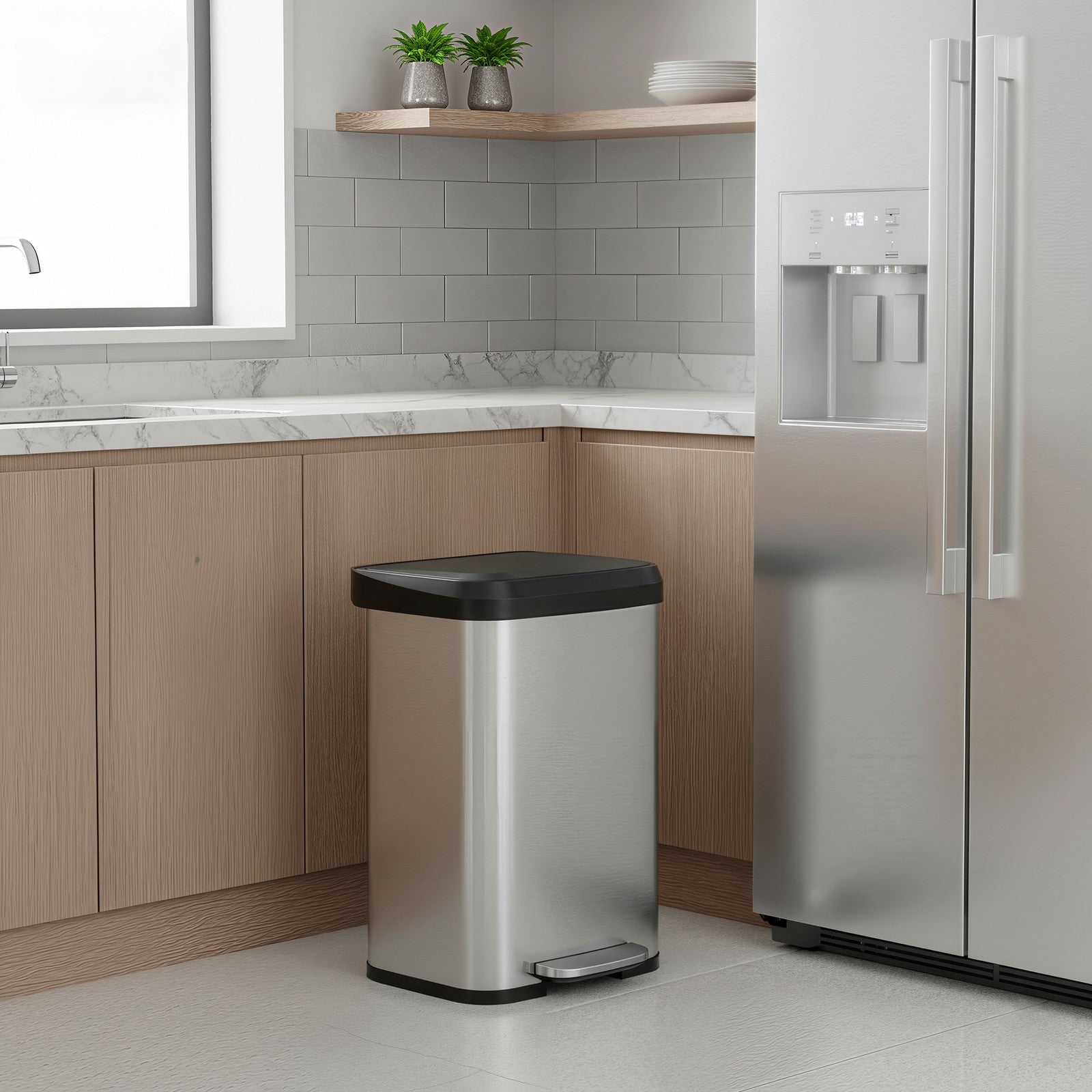 Large Stainless Steel Pedal Bin - Stainless Steel and Plastic - Silver