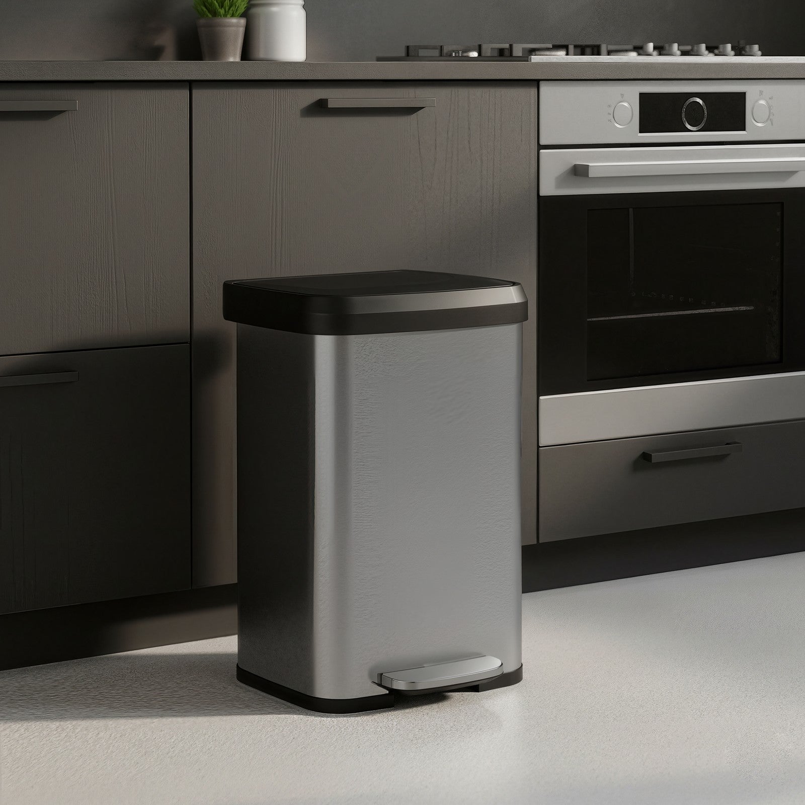 Large Stainless Steel Pedal Bin - Stainless Steel and Plastic - Silver