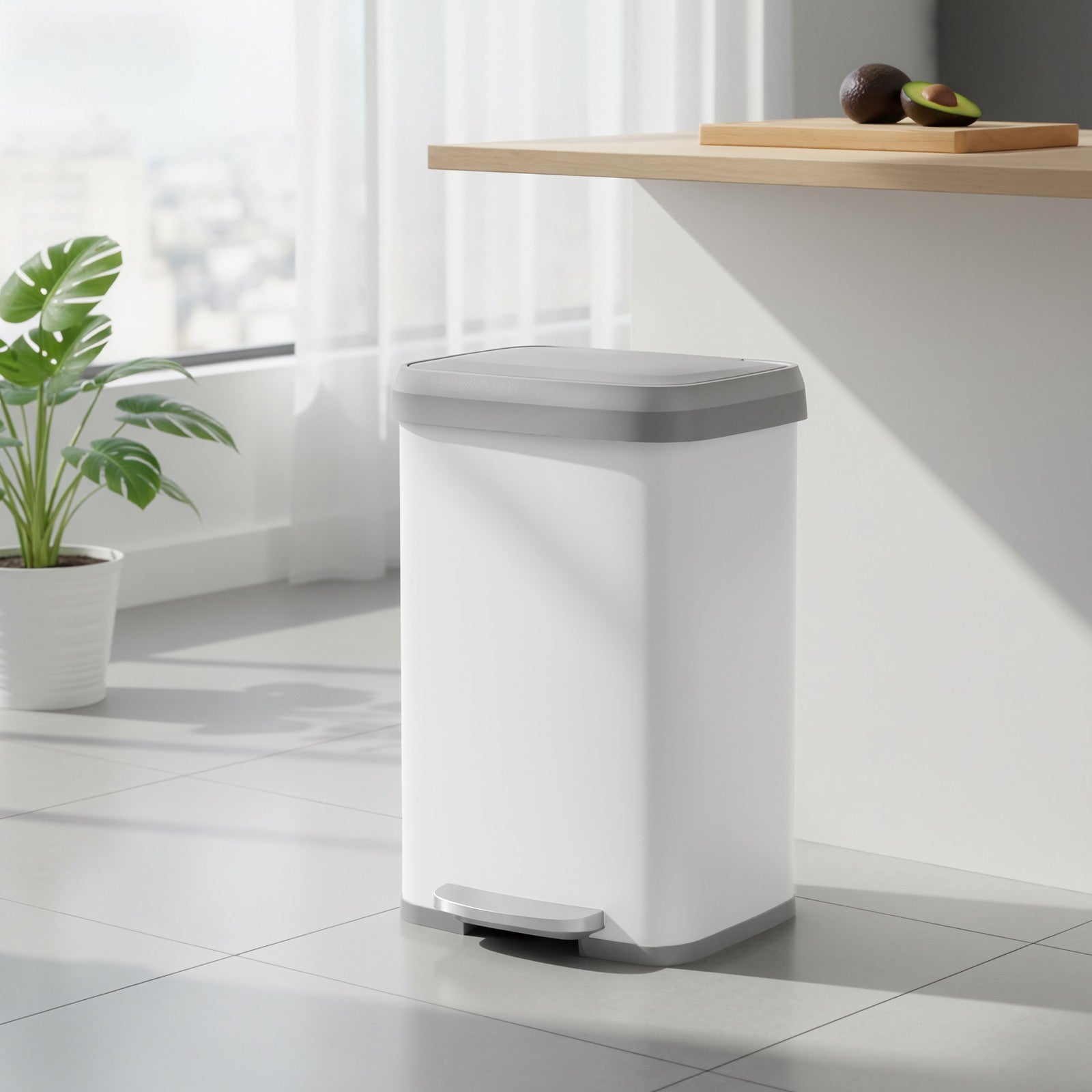 Pedal Bin - 50L Capacity with Lid - Metal - Silver