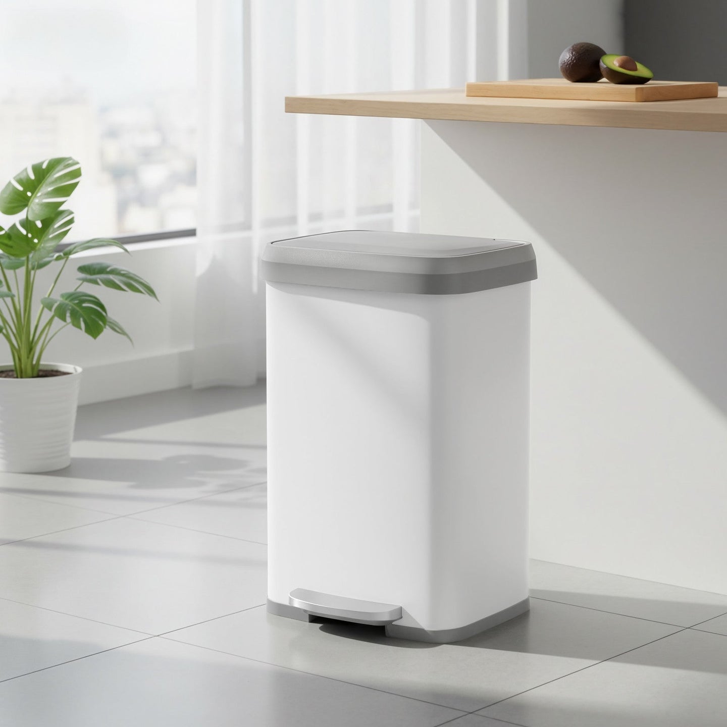 Pedal Bin - 50L Capacity with Lid - Metal - Silver