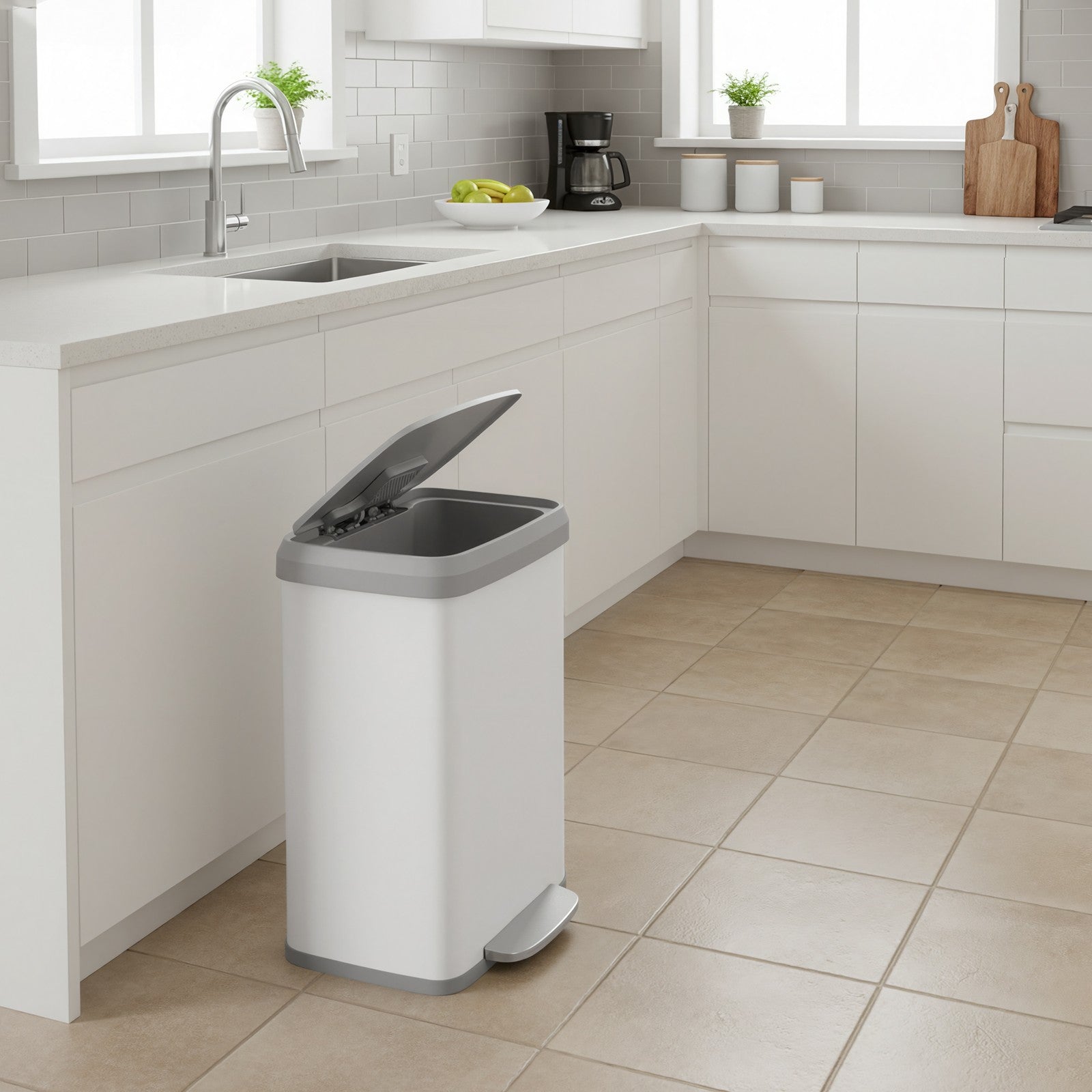 Pedal Bin - 50L Capacity with Lid - Metal - Silver