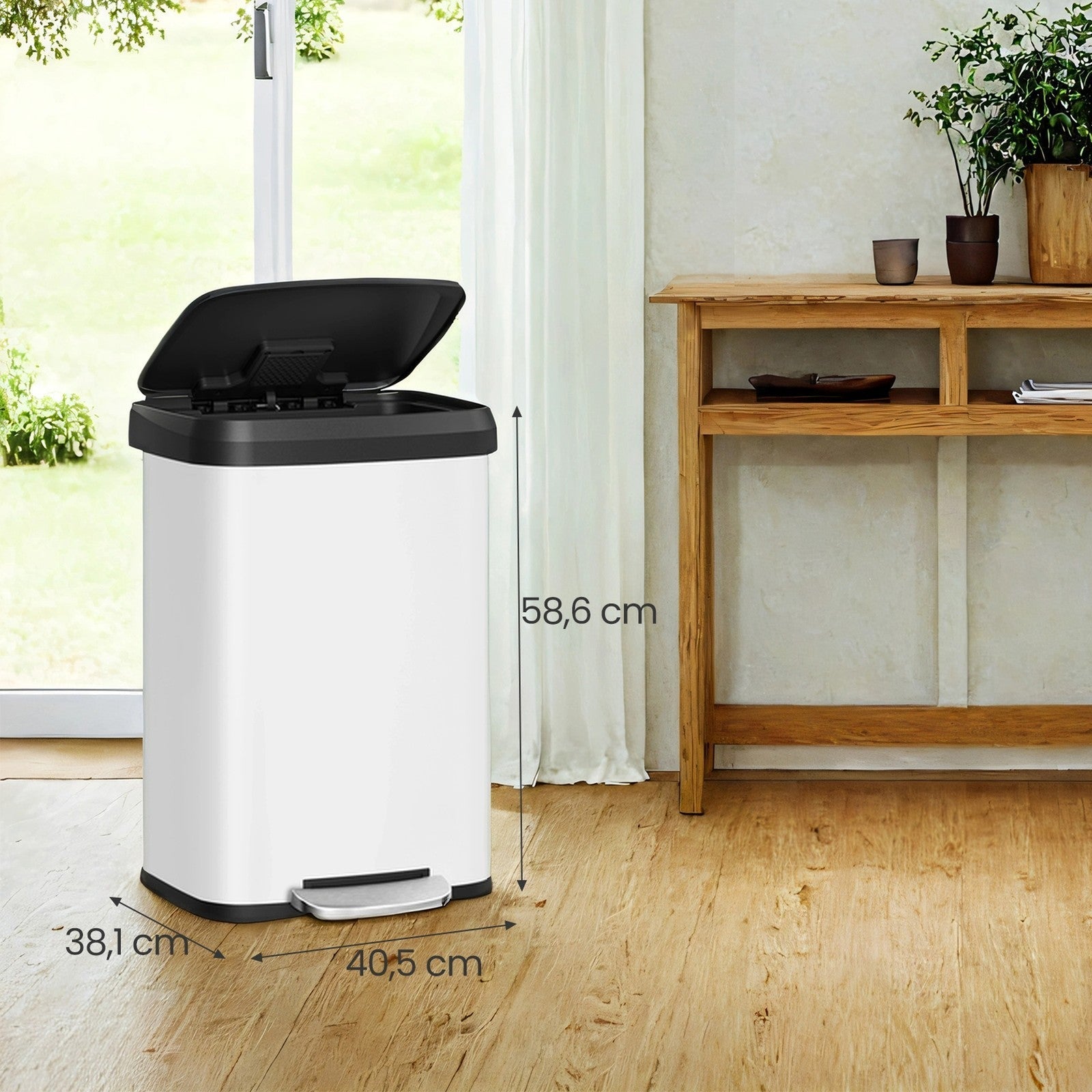 Tall Kitchen Trash Can - Stainless Steel - Silver - 50 L with Stay-Open Lid and Step-on Pedal