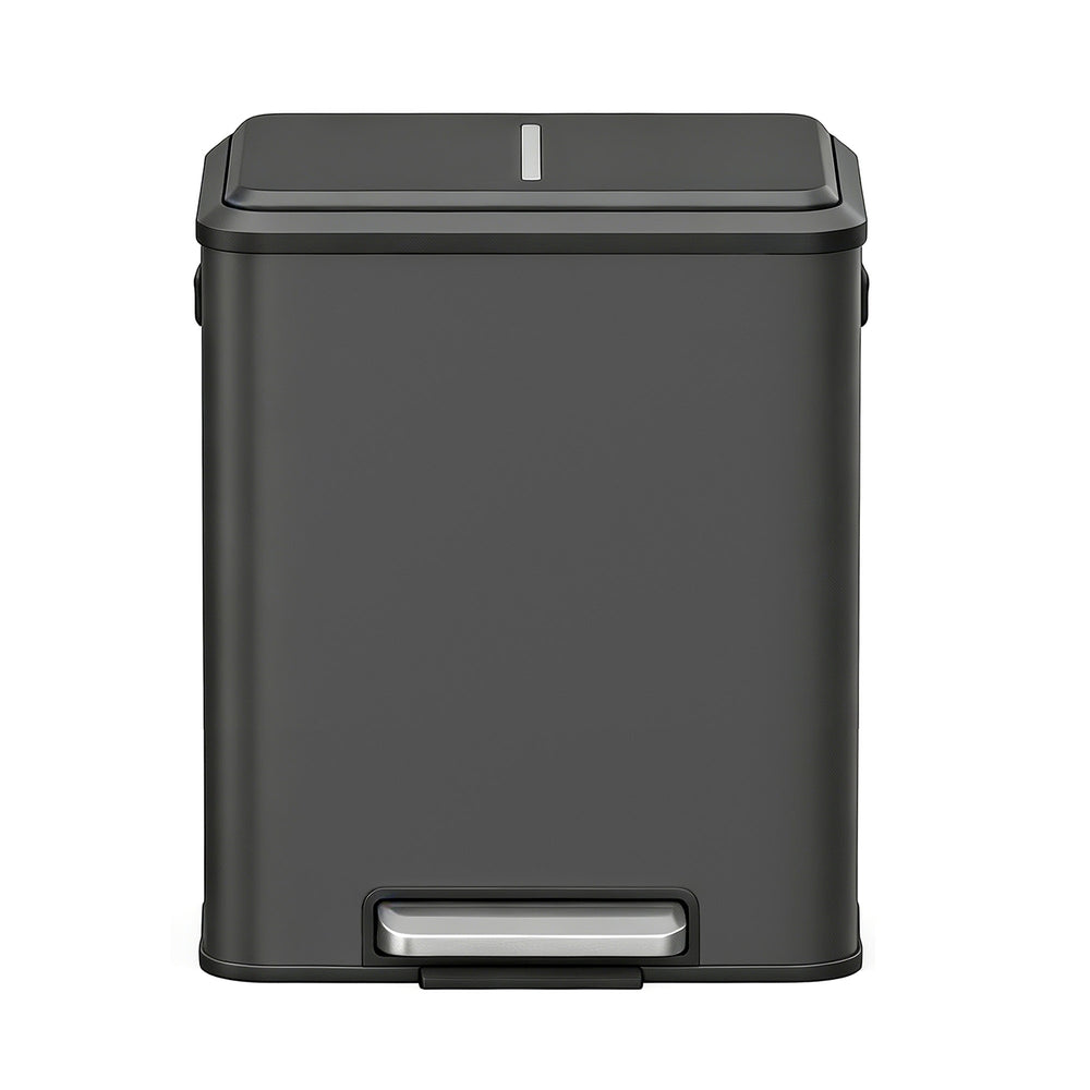 2-Compartment Kitchen Waste Separation Bin - Steel and Plastic - Black