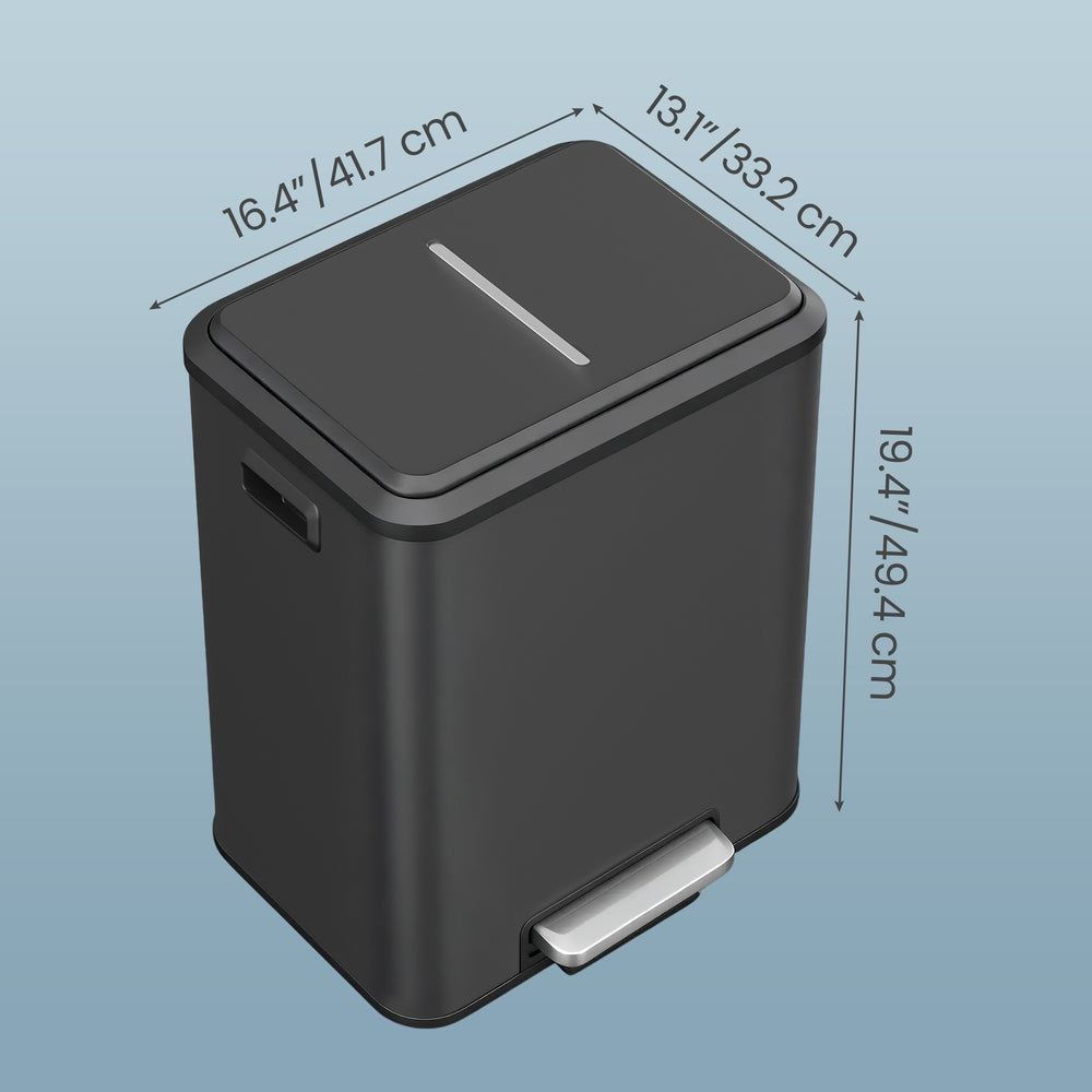 2-Compartment Kitchen Waste Separation Bin - Steel and Plastic - Black