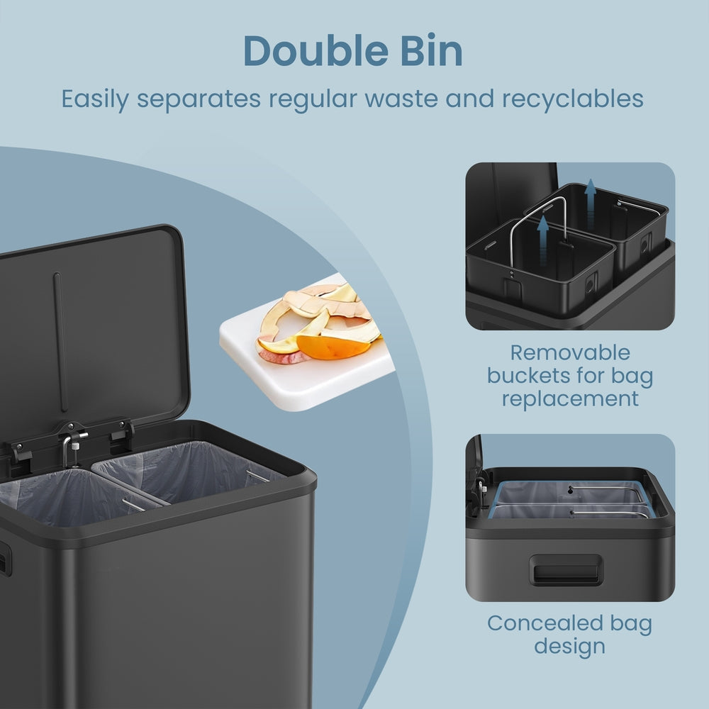 2-Compartment Kitchen Waste Separation Bin - Steel and Plastic - Black