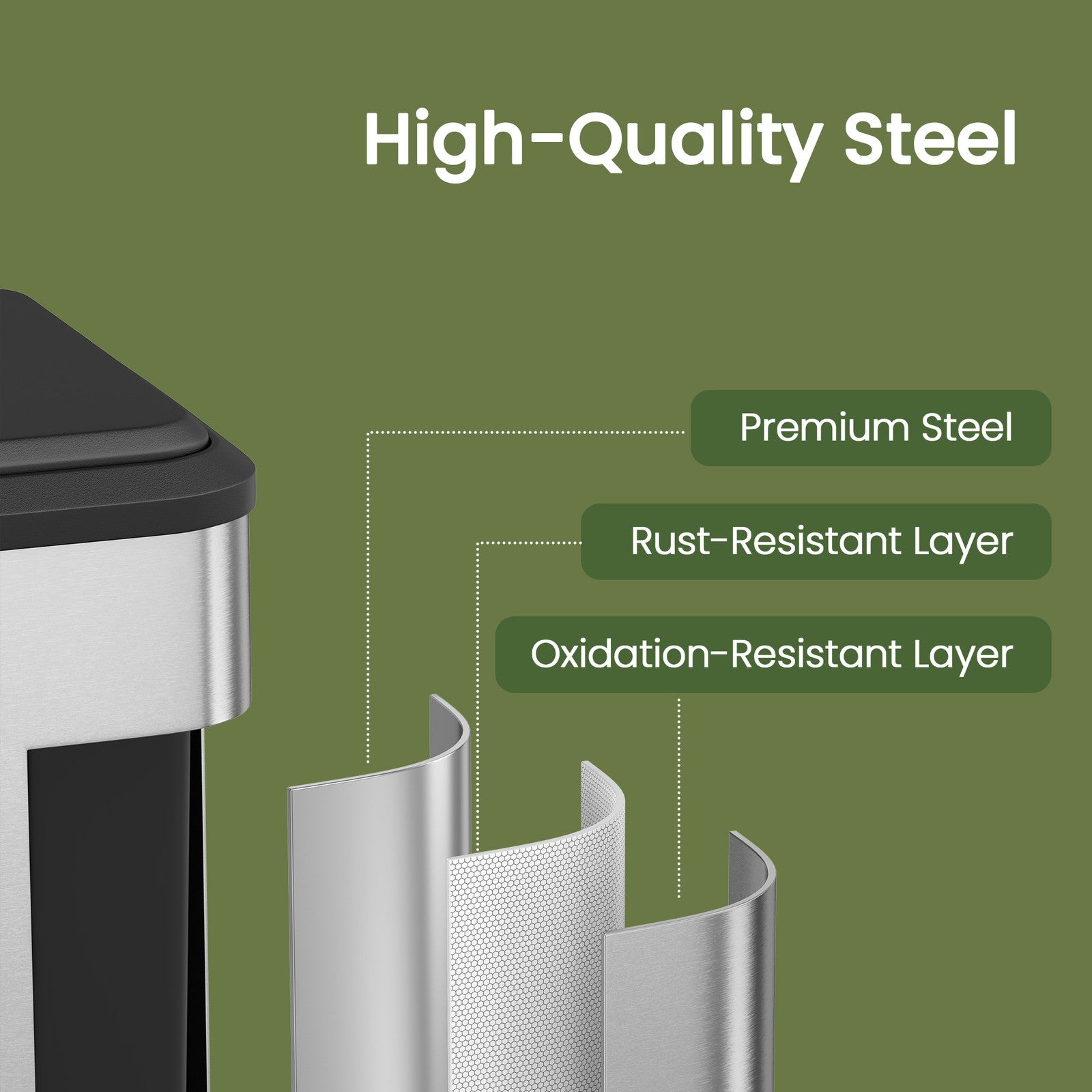 Double Kitchen Bin - Steel - Metallic Silver - Soft-Close Lid with Inner Buckets
