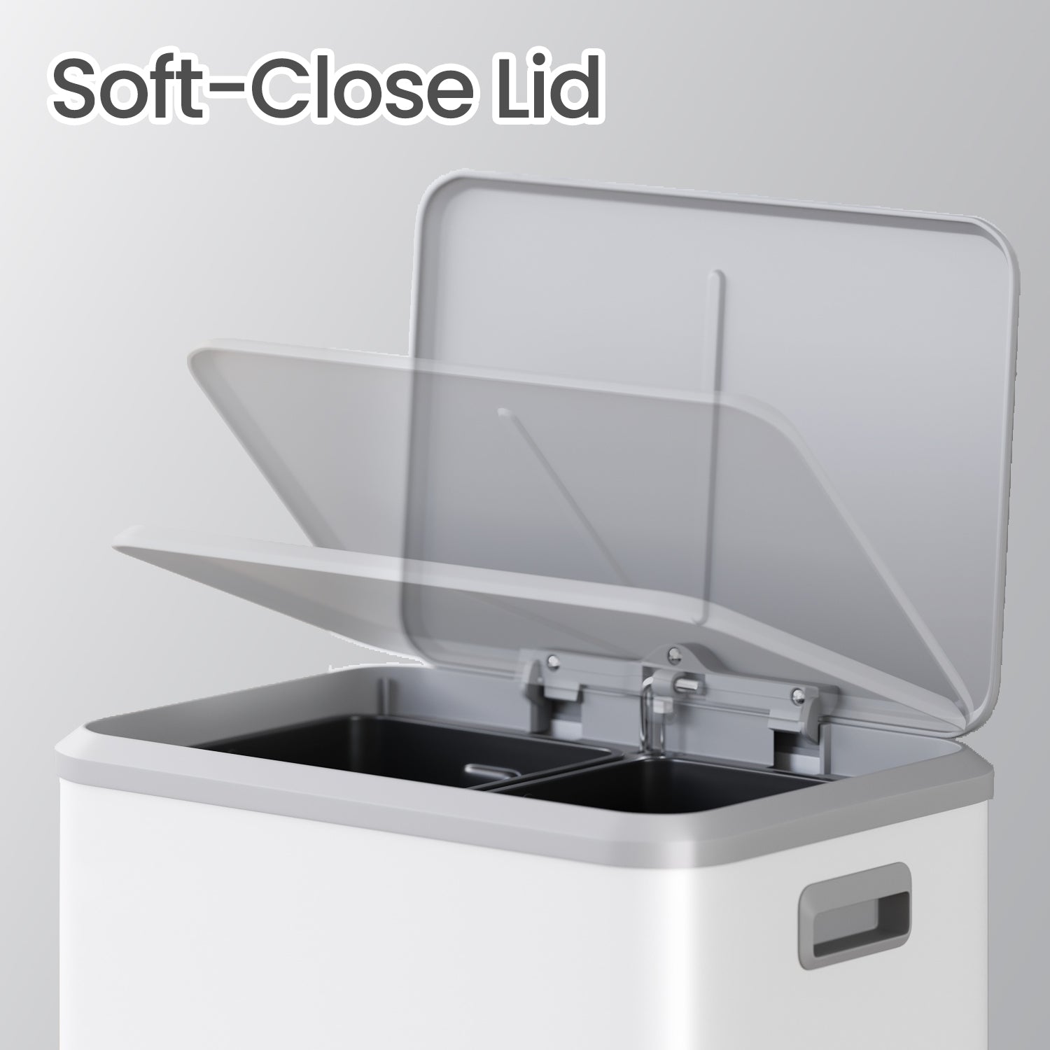 Double Kitchen Bin - Steel - Metallic Silver - Soft-Close Lid with Inner Buckets