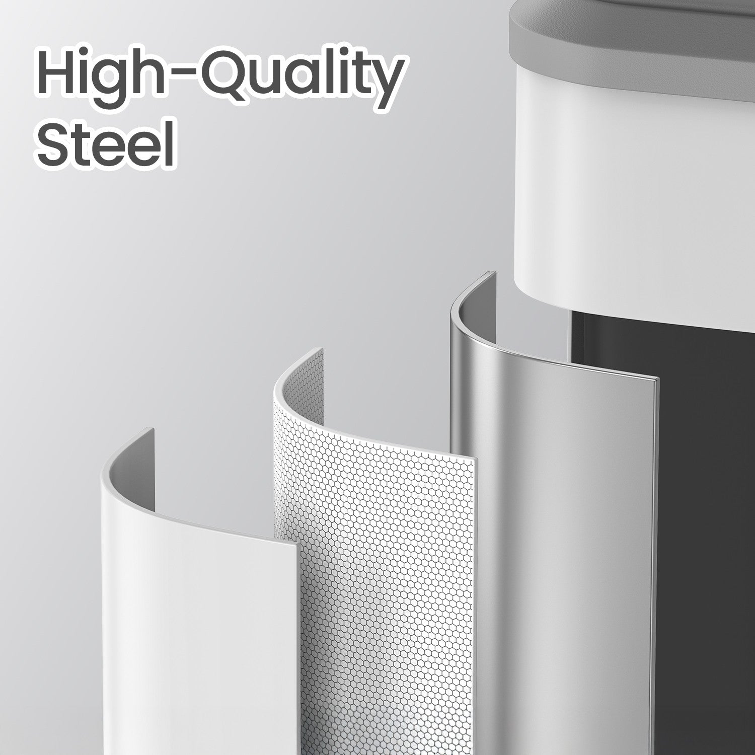 Double Kitchen Bin - Steel - Metallic Silver - Soft-Close Lid with Inner Buckets
