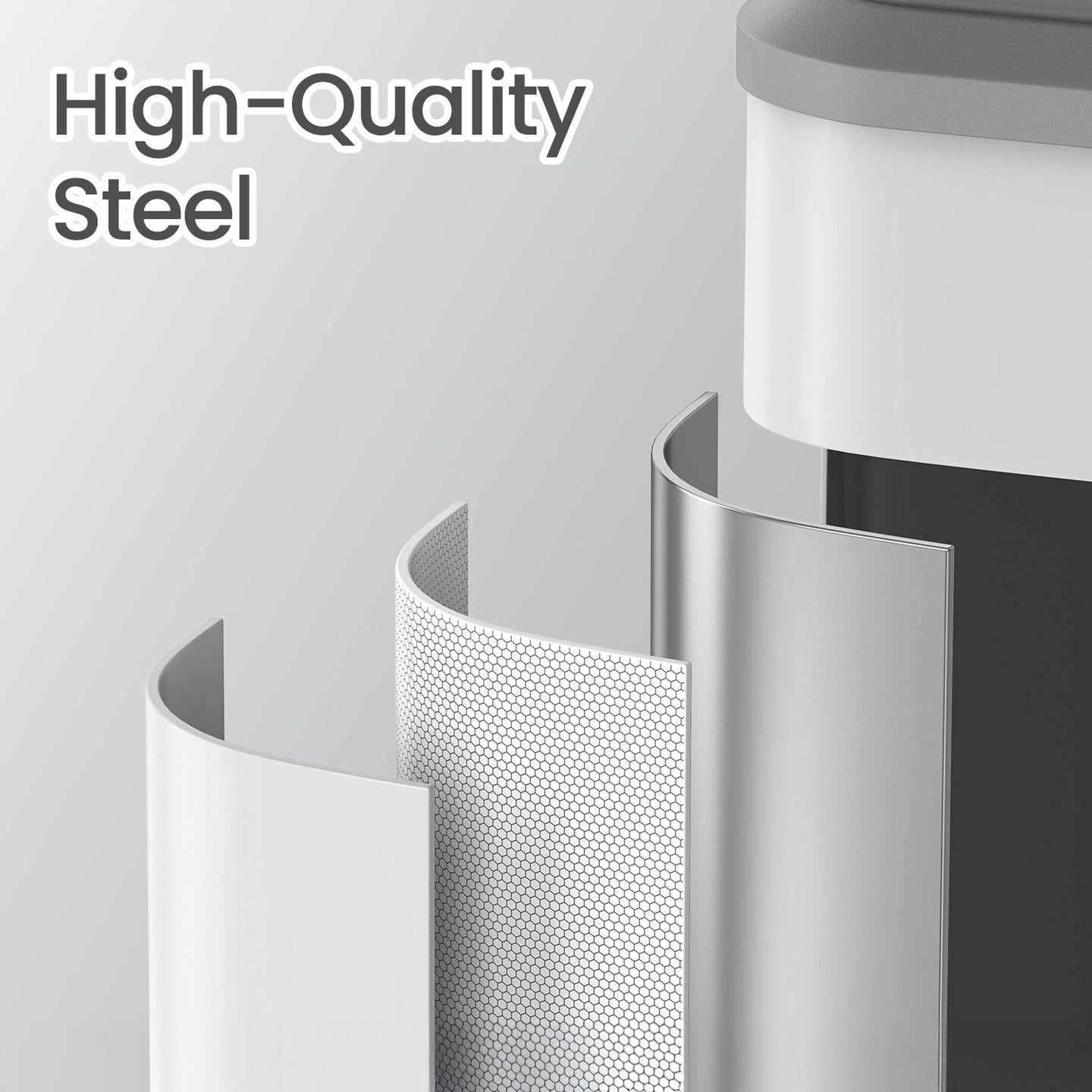 Double Kitchen Bin - Steel - Metallic Silver - Soft-Close Lid with Inner Buckets