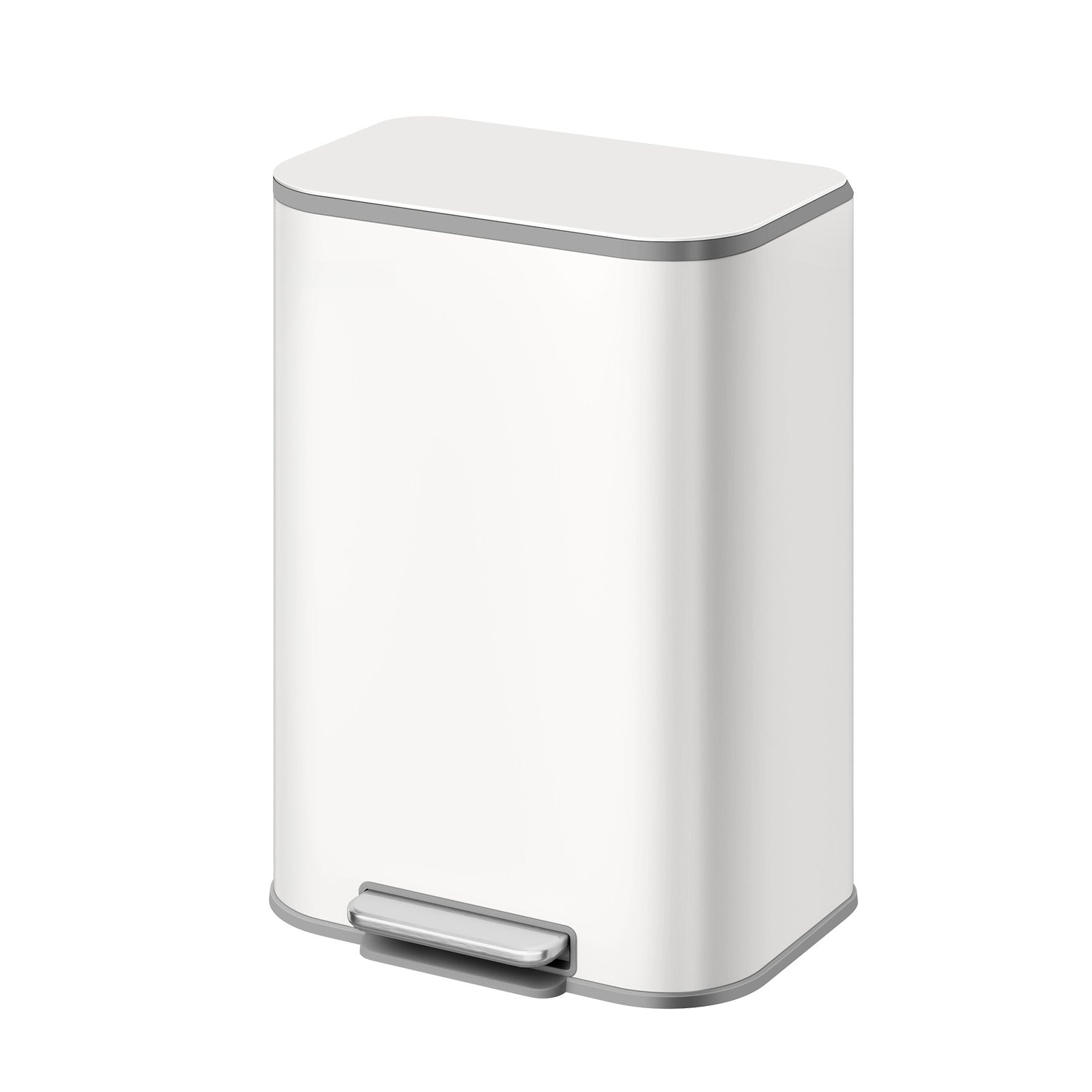 Rubbish Bin - Steel - Cloud White - 50L with Soft-Close Lid and Removable Inner Bucket