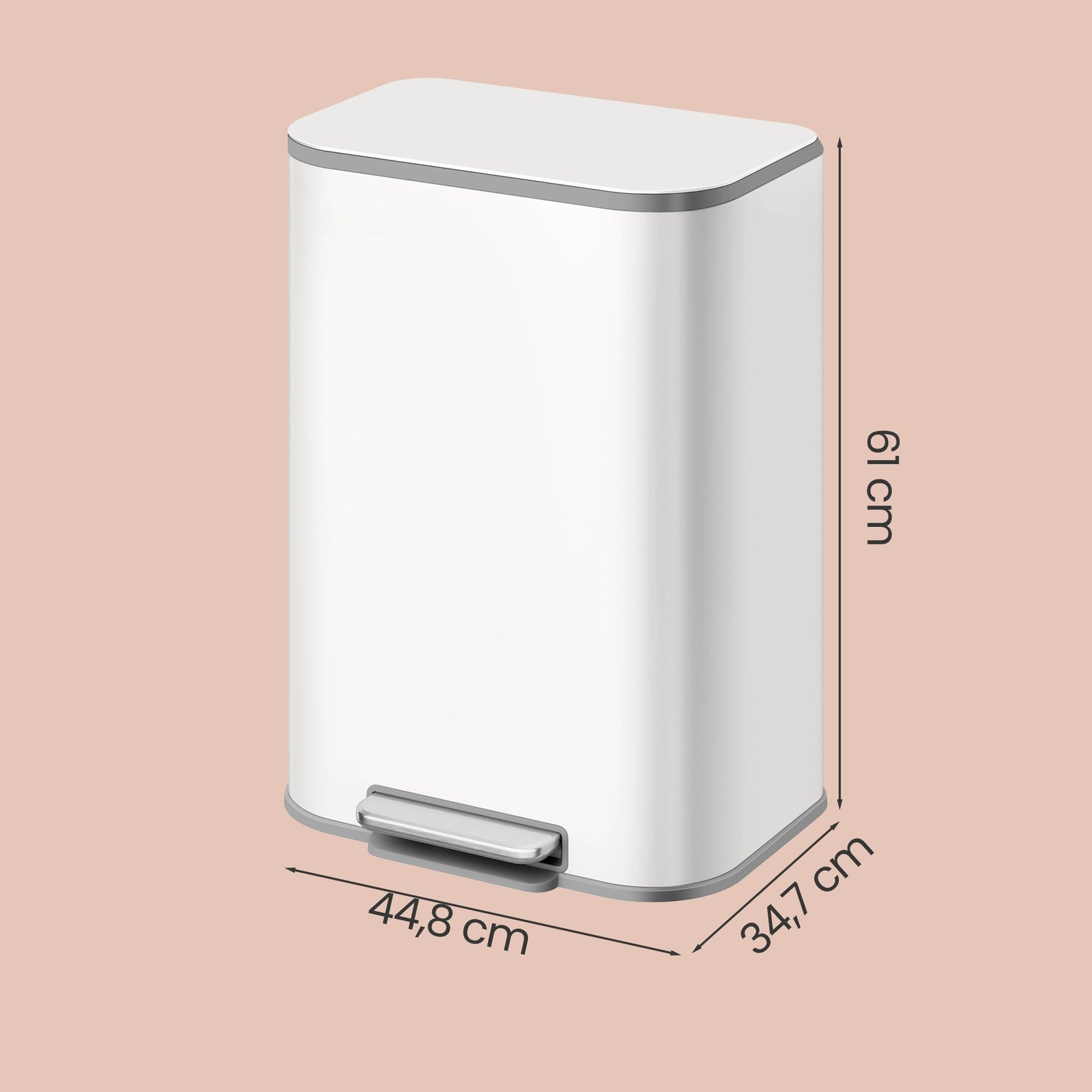 Rubbish Bin - Steel - Cloud White - 50L with Soft-Close Lid and Removable Inner Bucket