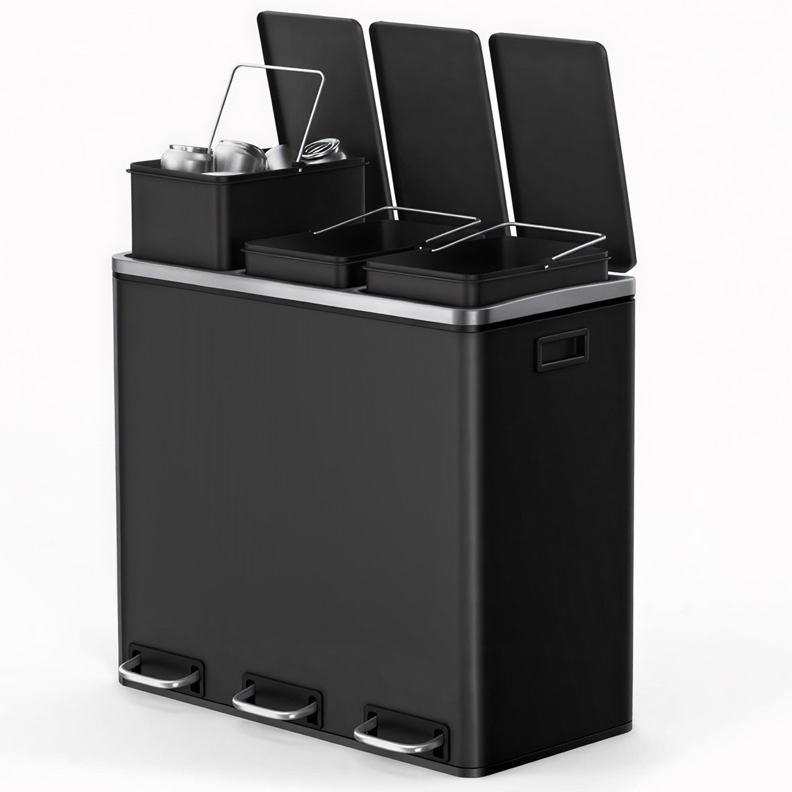 3-Compartment Recycling Bin - Stainless Steel - Fingerprint Resistant