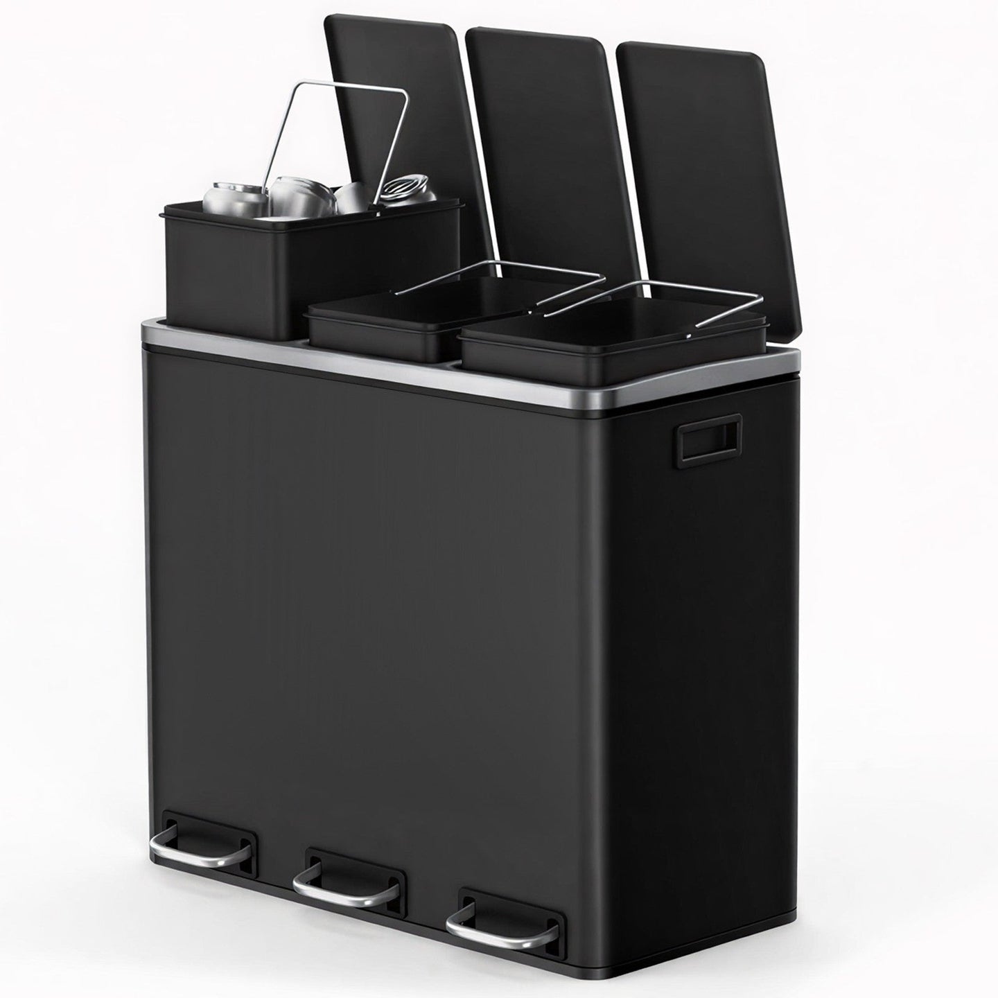 3-Compartment Recycling Bin - Stainless Steel - Fingerprint Resistant