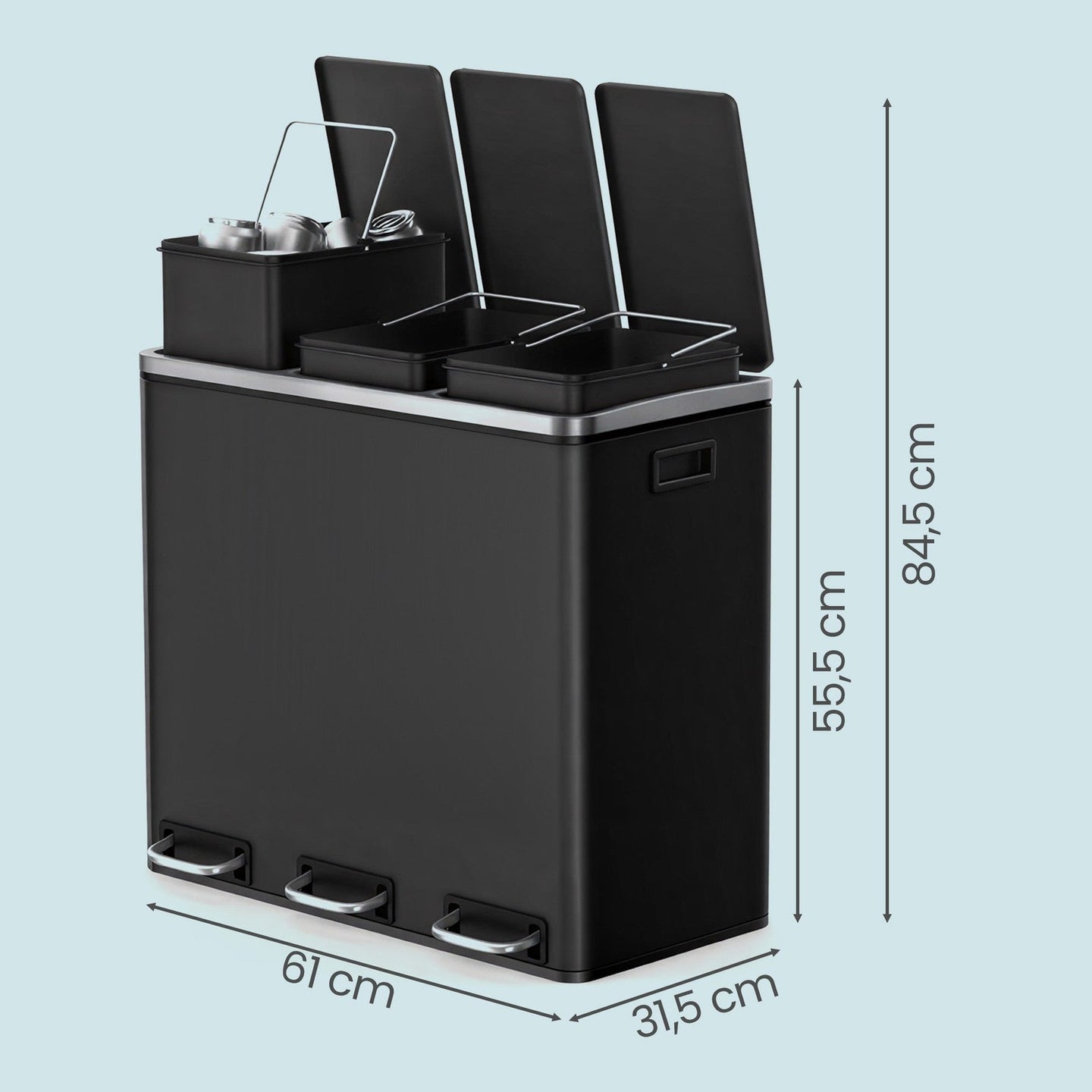 3-Compartment Recycling Bin - Stainless Steel - Fingerprint Resistant