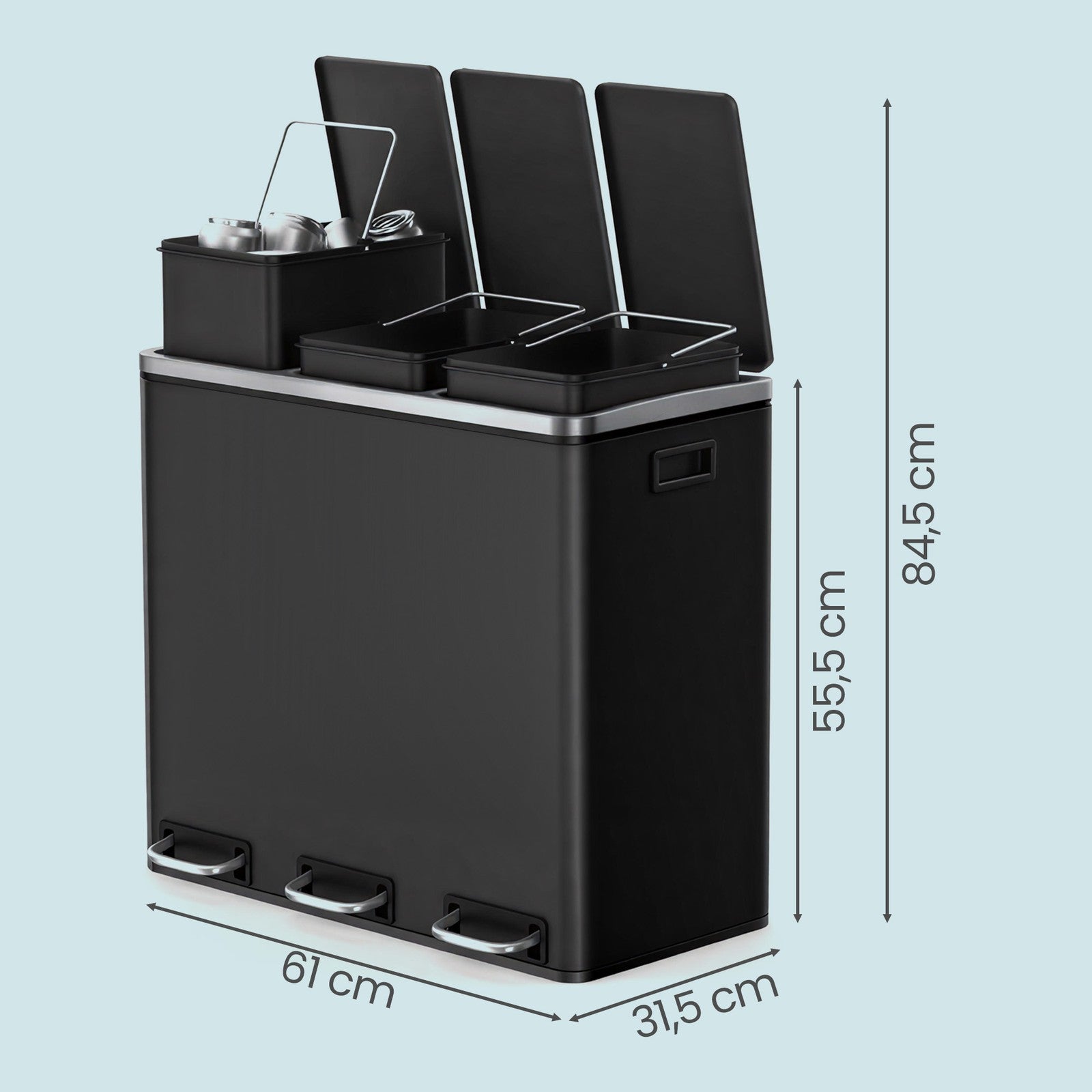 3-Compartment Recycling Bin - Stainless Steel - Fingerprint Resistant