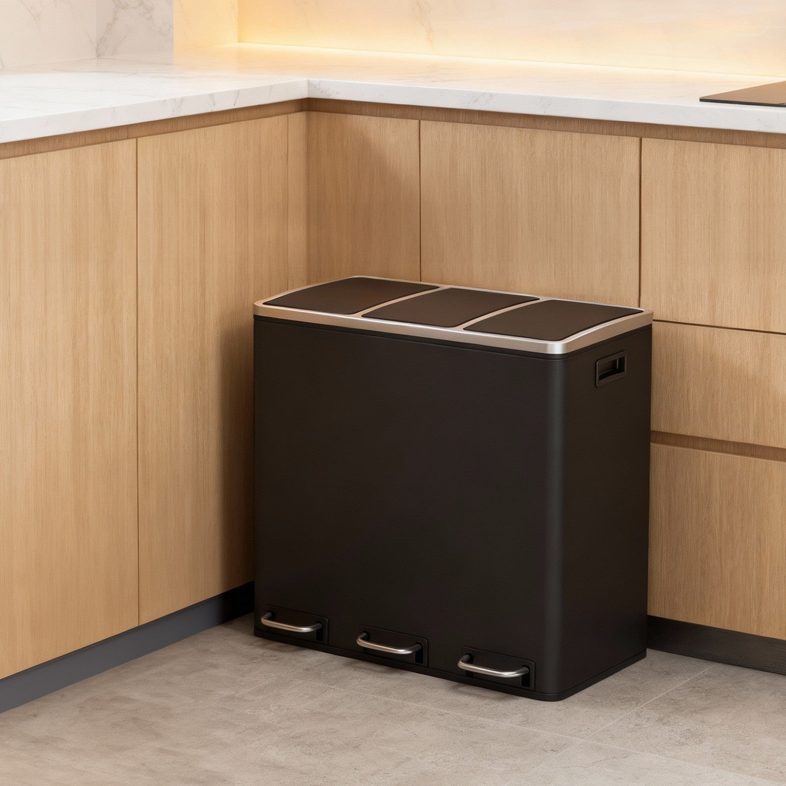 3-Compartment Recycling Bin - Stainless Steel - Fingerprint Resistant