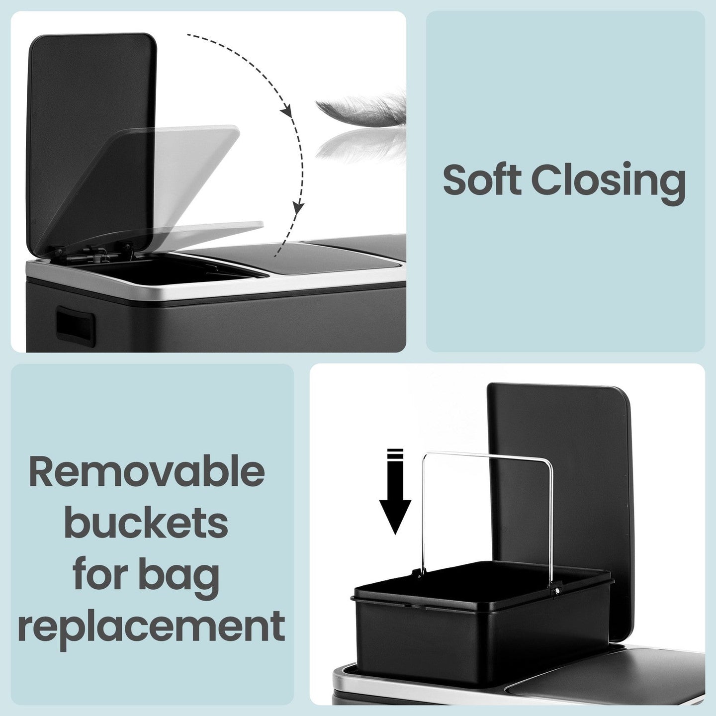 3-Compartment Recycling Bin - Stainless Steel - Fingerprint Resistant