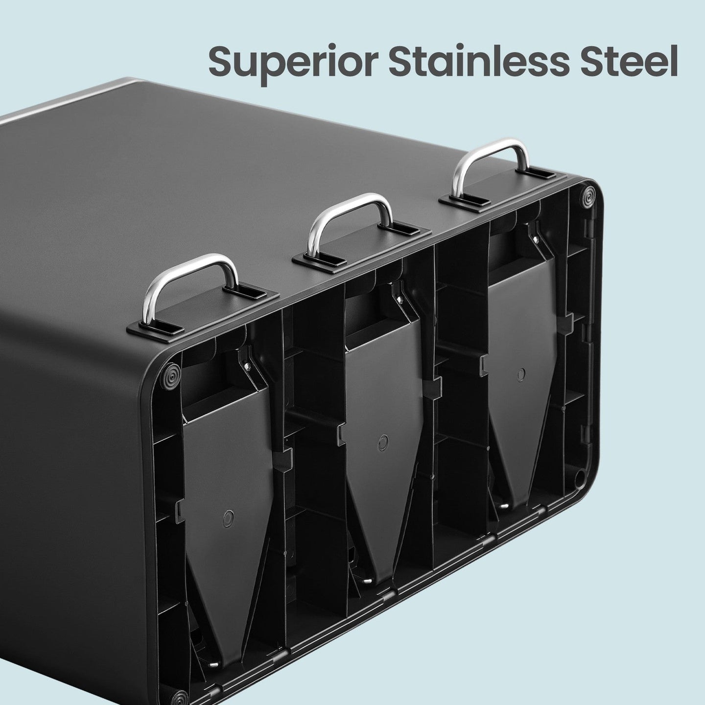 3-Compartment Recycling Bin - Stainless Steel - Fingerprint Resistant