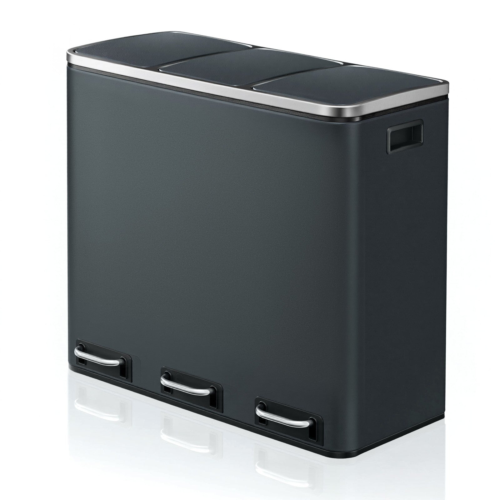 3-Compartment Recycling Bin - Stainless Steel - Fingerprint Resistant