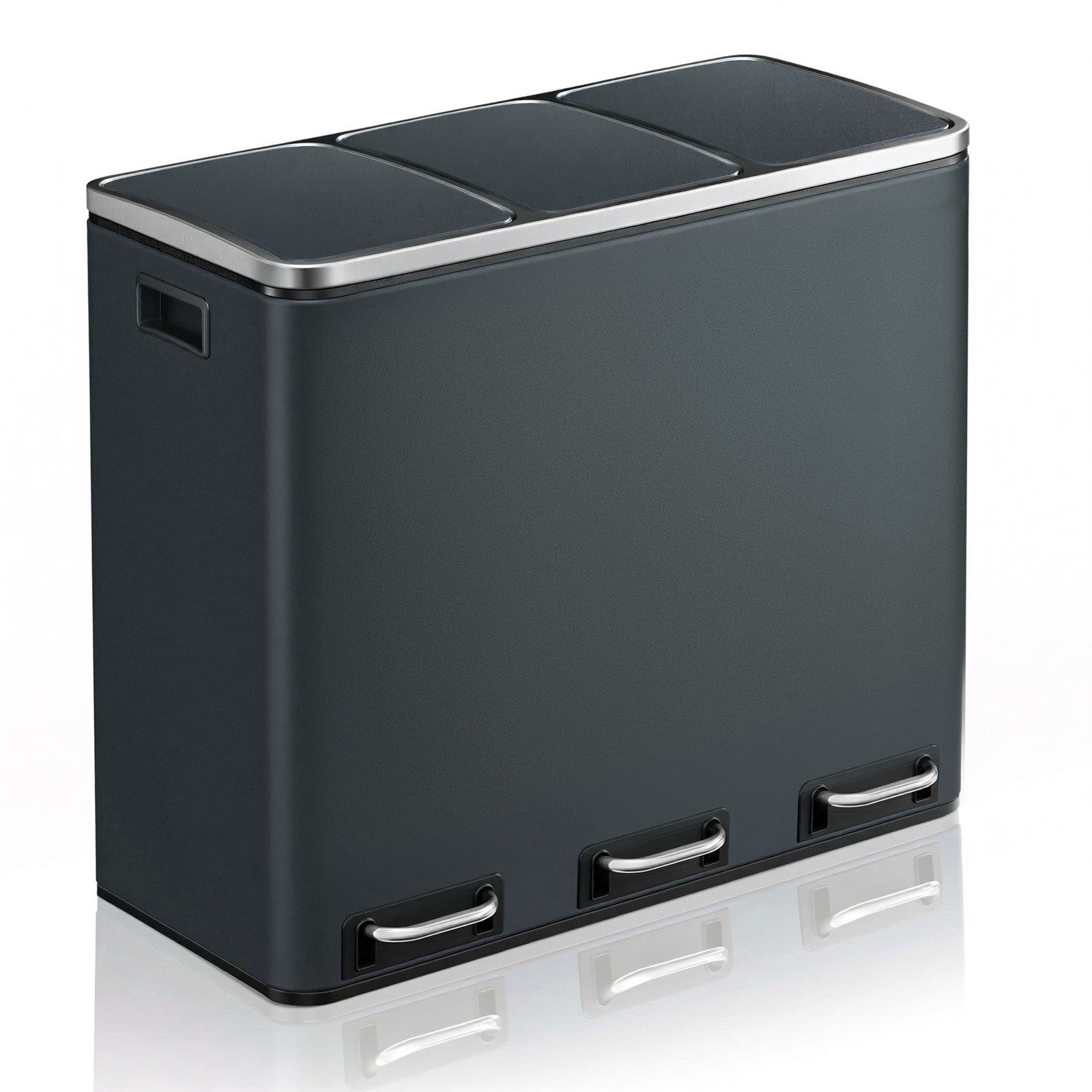 3-Compartment Recycling Bin - Stainless Steel - Fingerprint Resistant