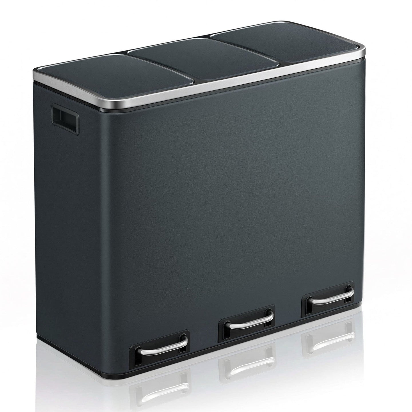 3-Compartment Recycling Bin - Stainless Steel - Fingerprint Resistant