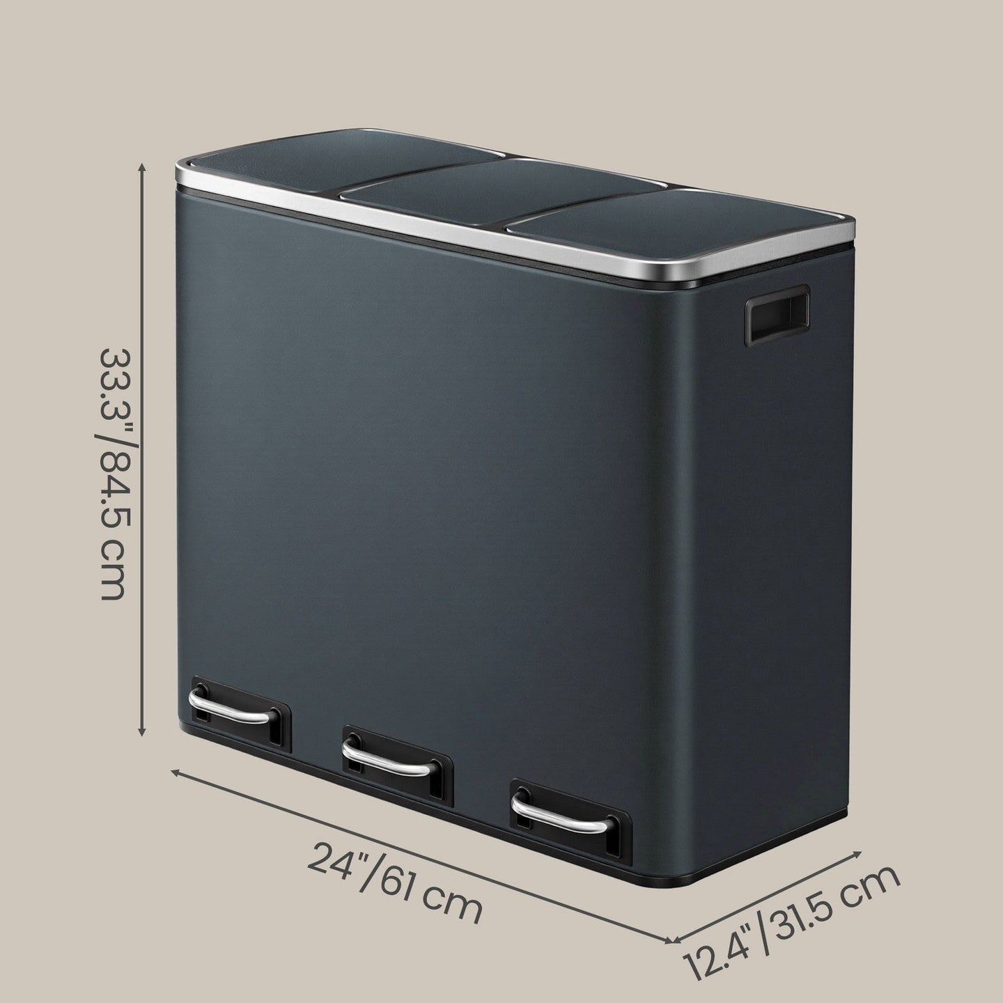 3-Compartment Recycling Bin - Stainless Steel - Fingerprint Resistant