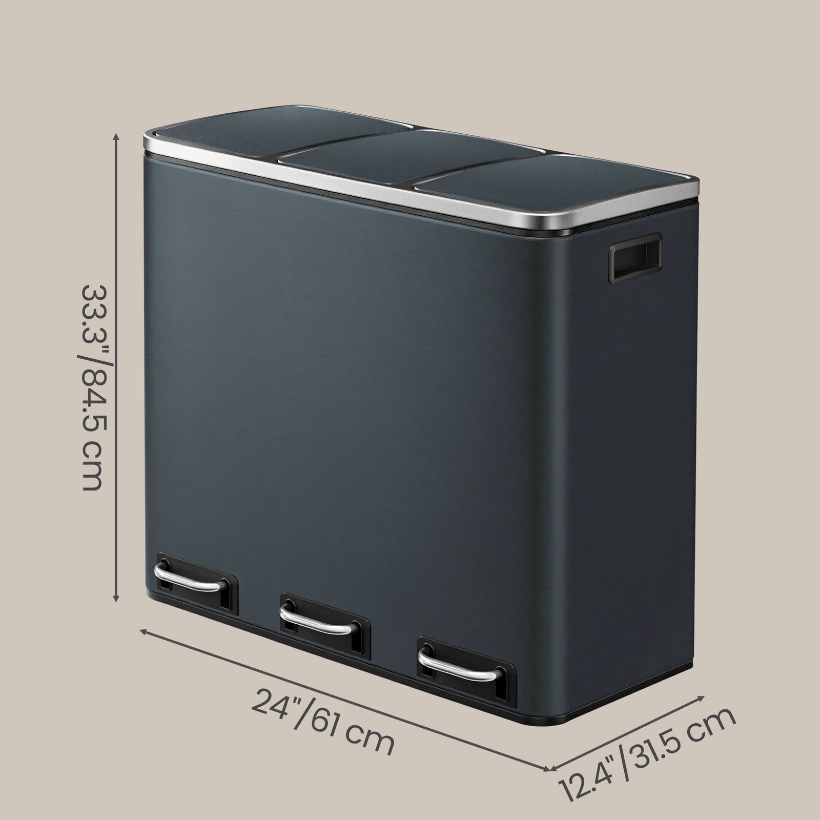 3-Compartment Recycling Bin - Stainless Steel - Fingerprint Resistant