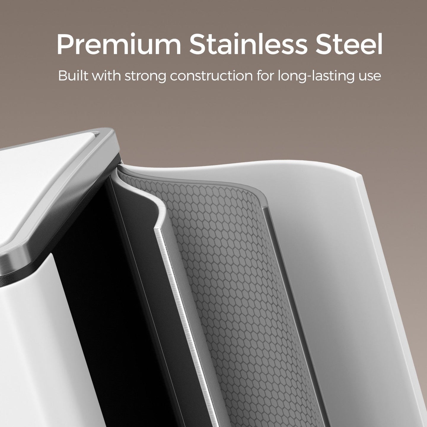 Triple Compartment Pedal Bin - Stainless Steel - White - Soft-Close Lids and Handles