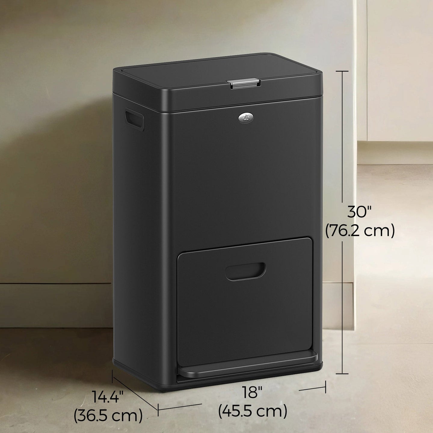Recycling Bin - Metal - Black - 3 Compartments with Carbon Filter