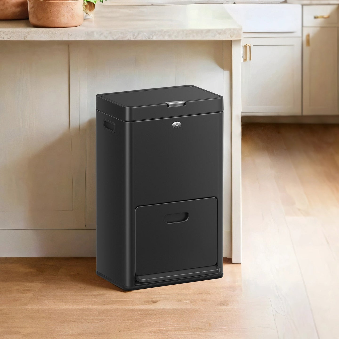 Recycling Bin - Metal - Black - 3 Compartments with Carbon Filter