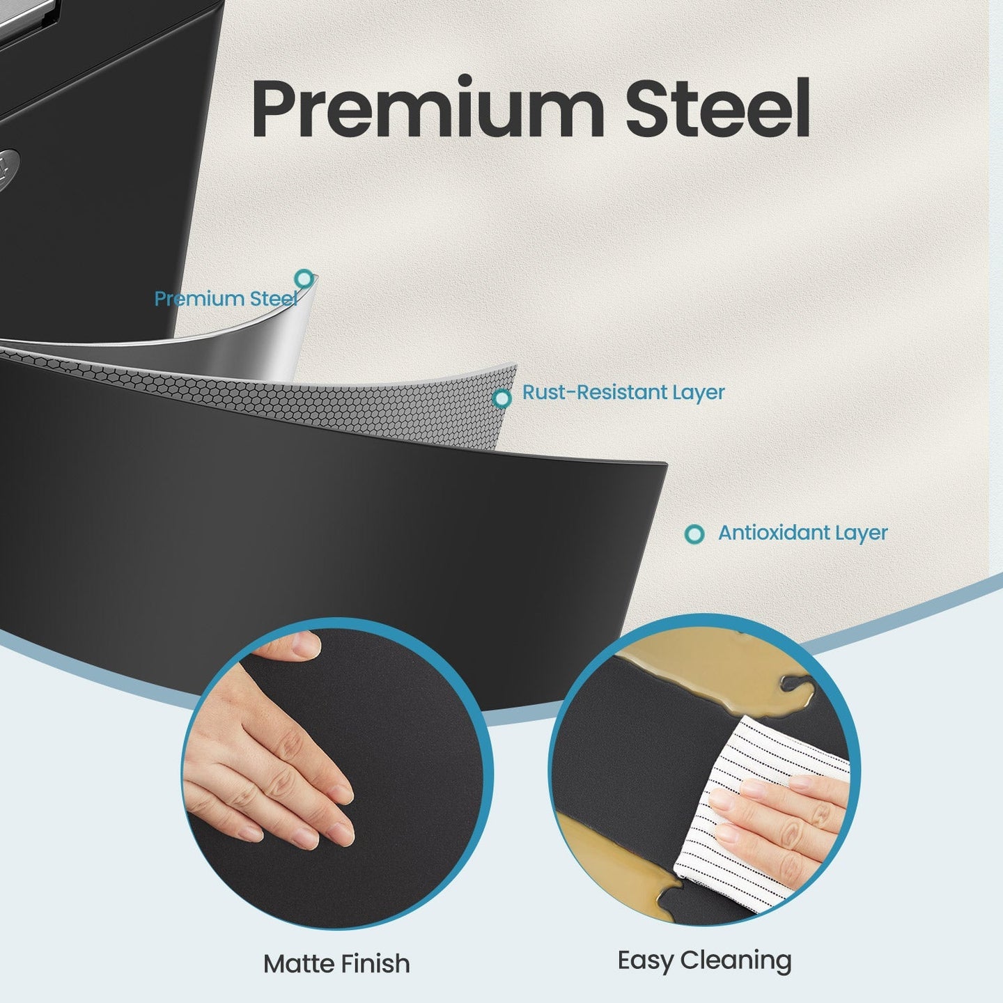Recycling Bin - Metal - Black - 3 Compartments with Carbon Filter