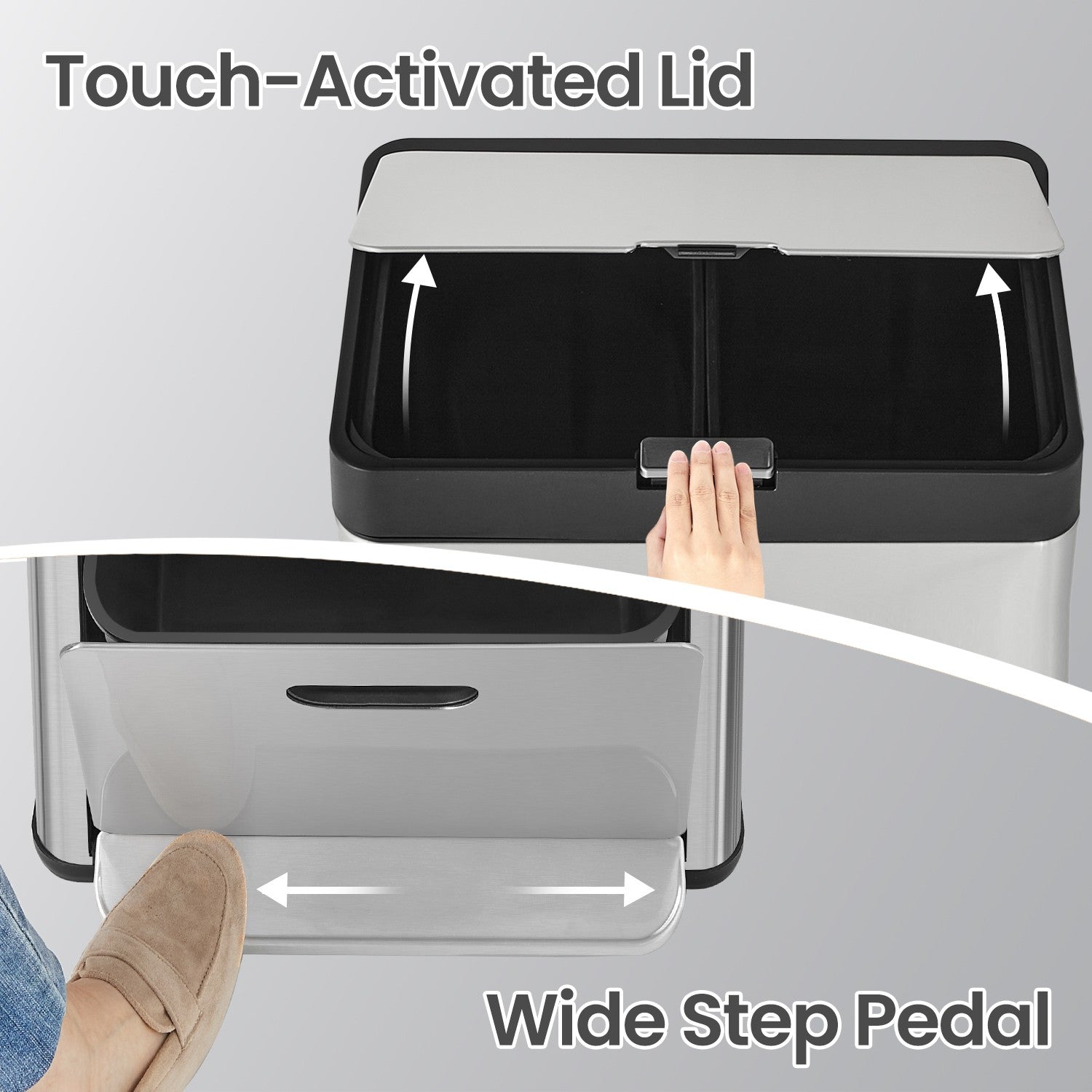 3-Compartment Kitchen Bin - Stainless Steel - Silver - Includes Carbon Filter