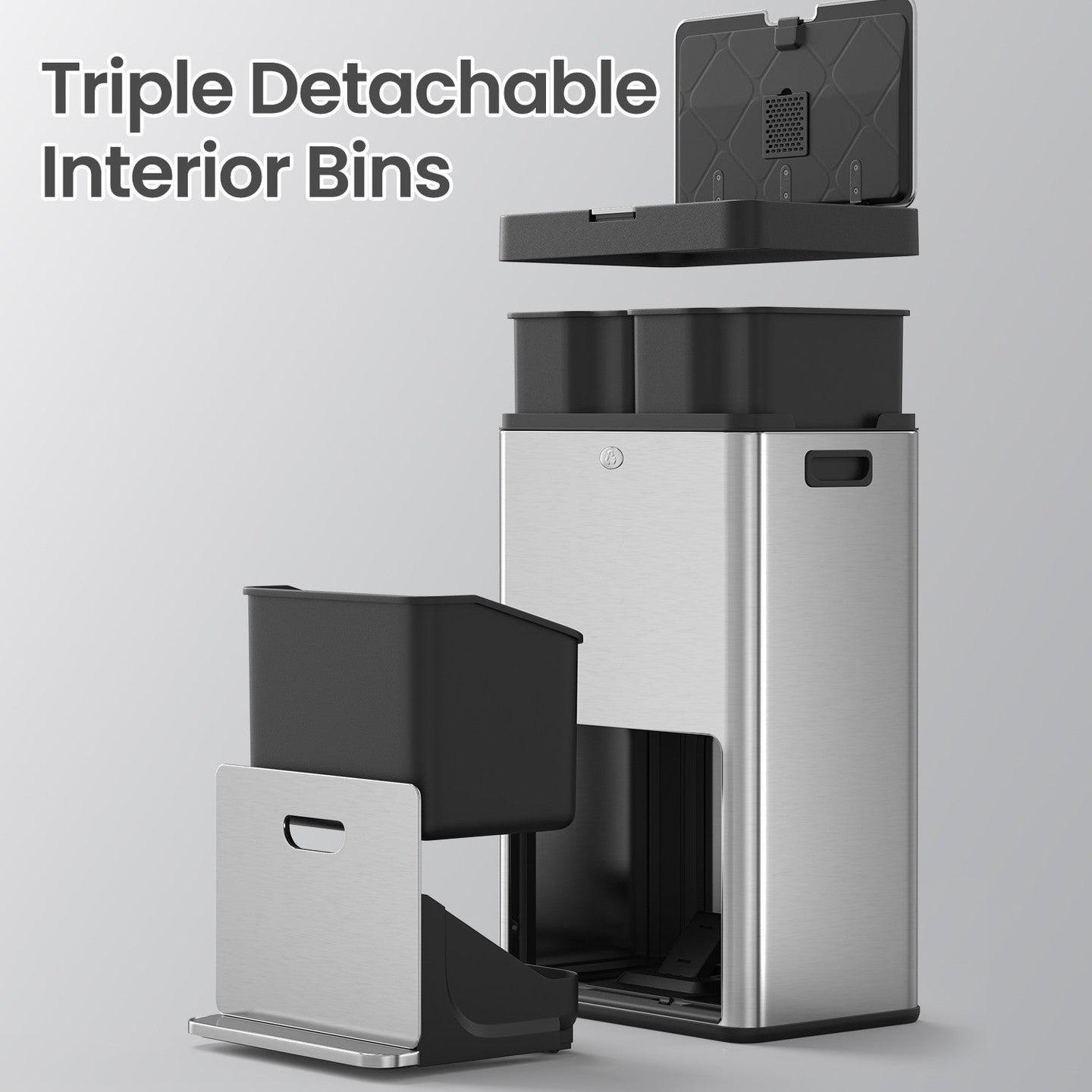 3-Compartment Kitchen Bin - Stainless Steel - Silver - Includes Carbon Filter
