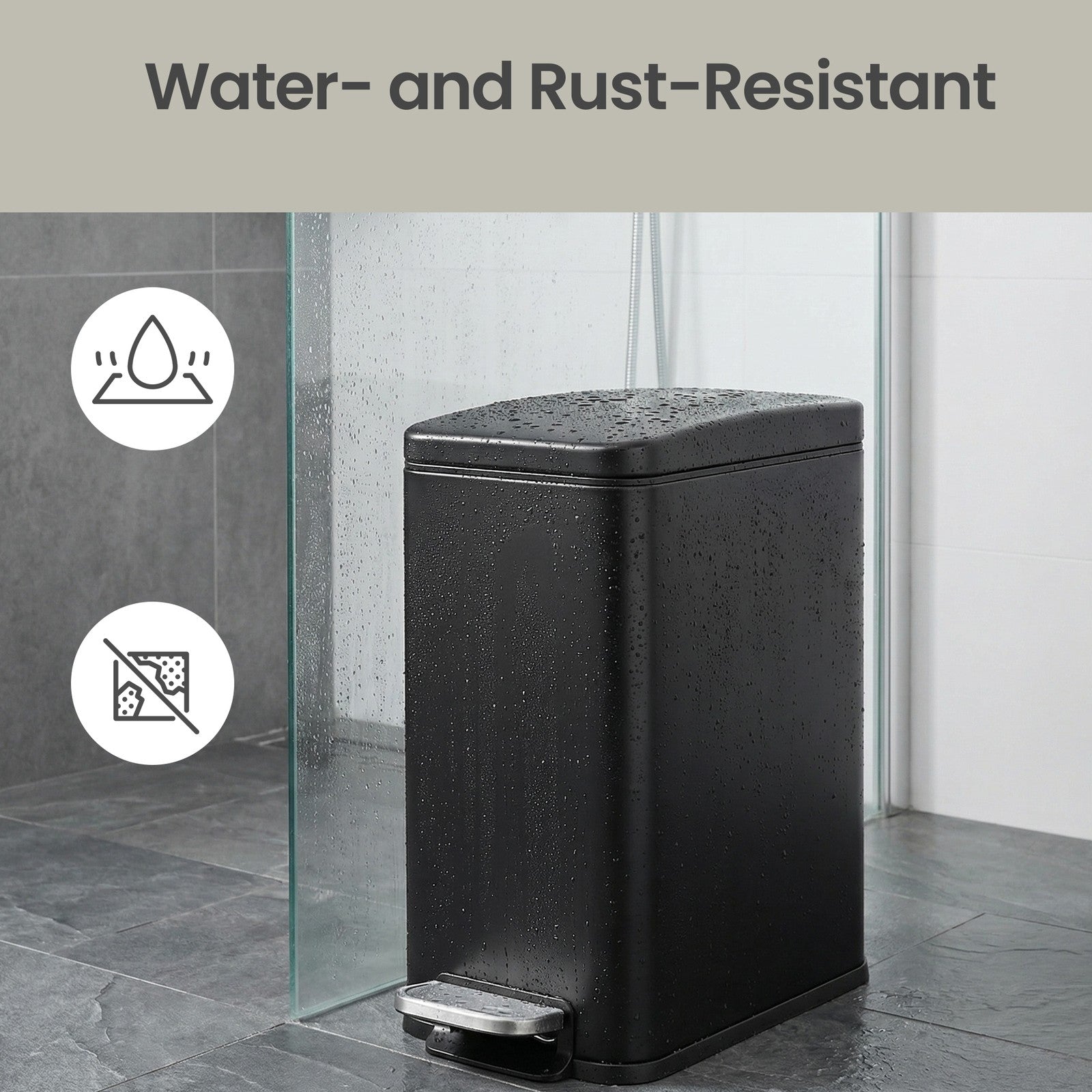 Pedal Trash Can - Steel Bin and Plastic Inner Bucket - Black