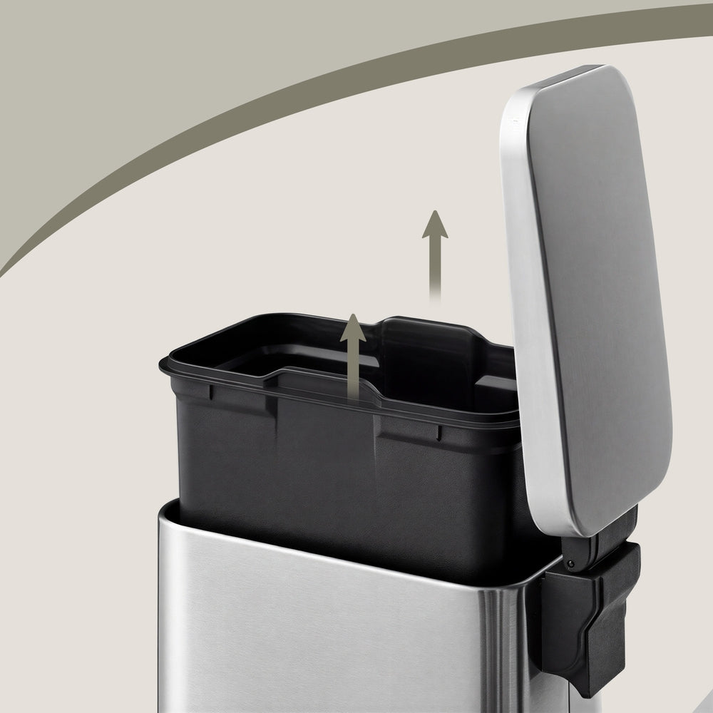 Pedal Trash Can - Steel Bin and Plastic Inner Bucket - Silver