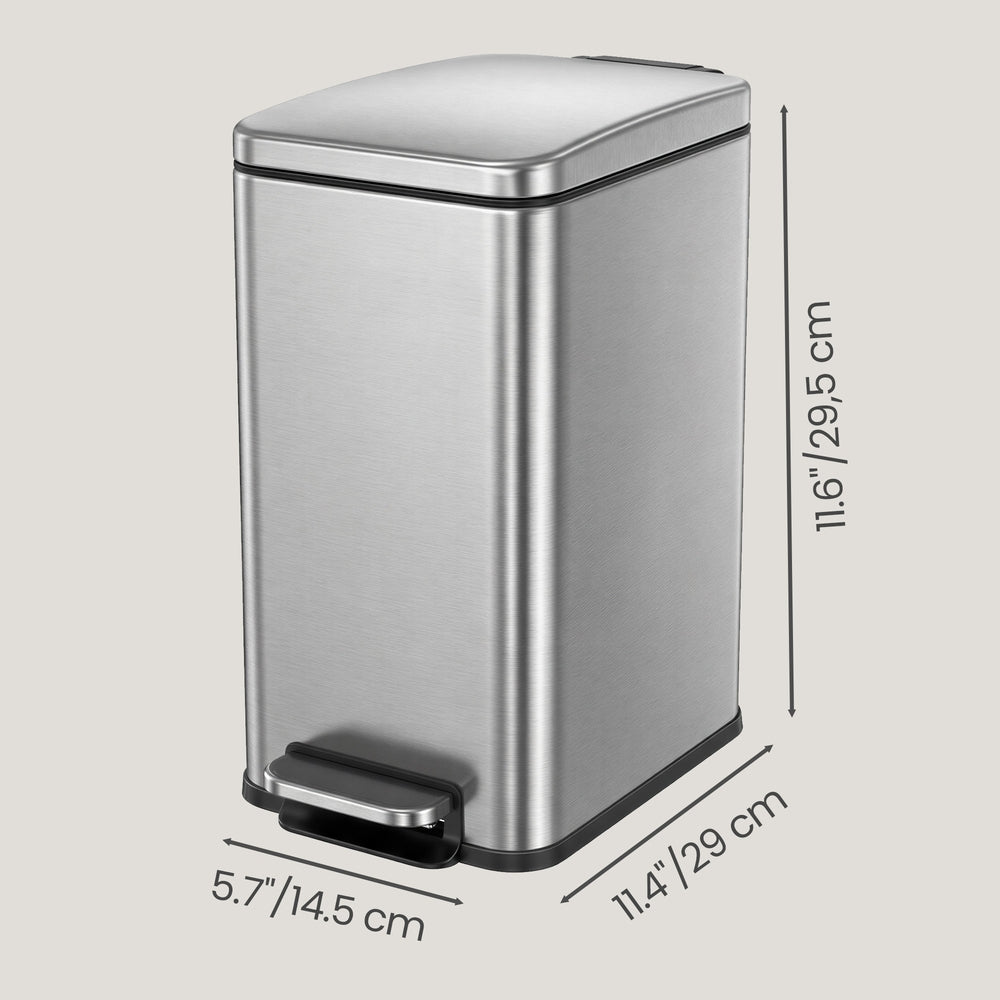 Pedal Trash Can - Steel Bin and Plastic Inner Bucket - Silver