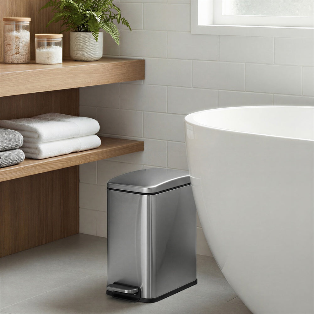 Pedal Trash Can - Steel Bin and Plastic Inner Bucket - Silver