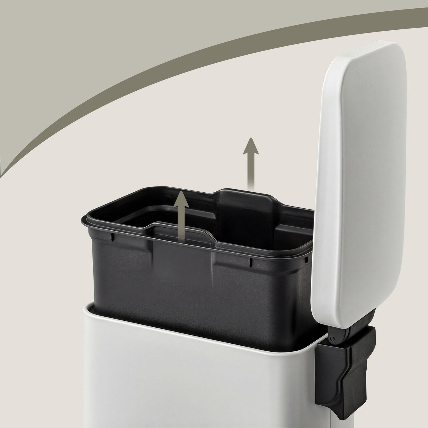 Pedal Trash Can - Steel Bin and Plastic Inner Bucket - White