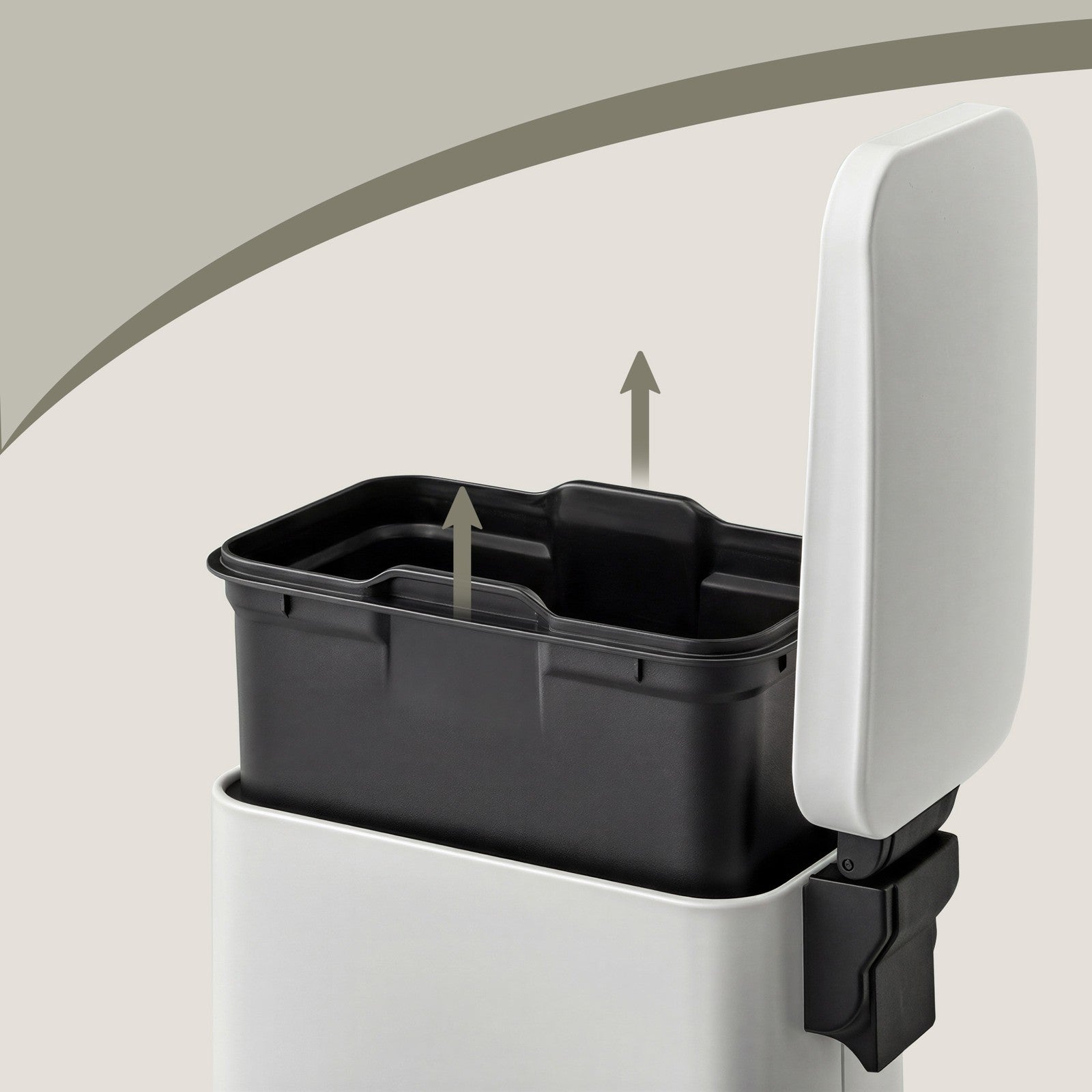 Pedal Trash Can - Steel Bin and Plastic Inner Bucket - White