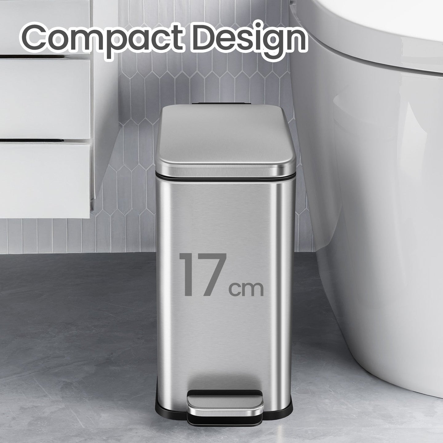 Bathroom Bin - Steel - Grey - Soft Close