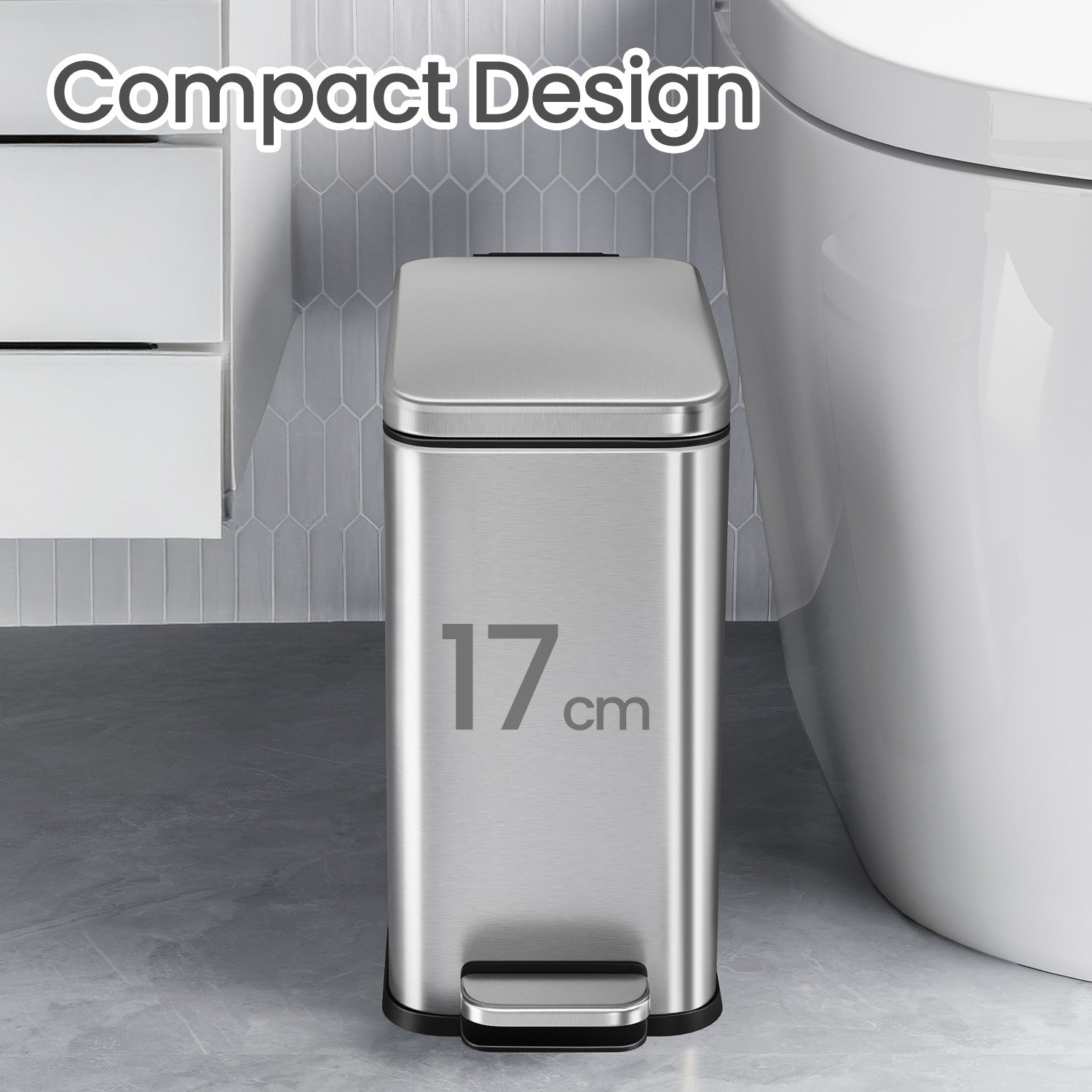 Bathroom Bin - Steel - Grey - Soft Close