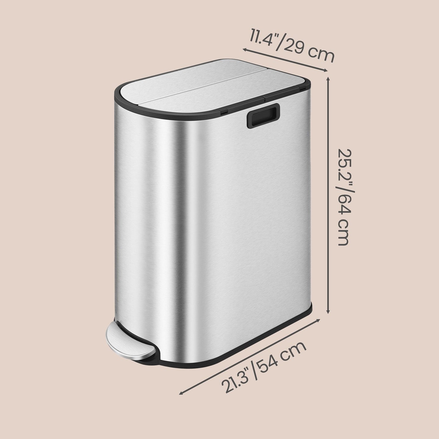 Dual Compartment Recycling Bin - Plastic - Slim Design