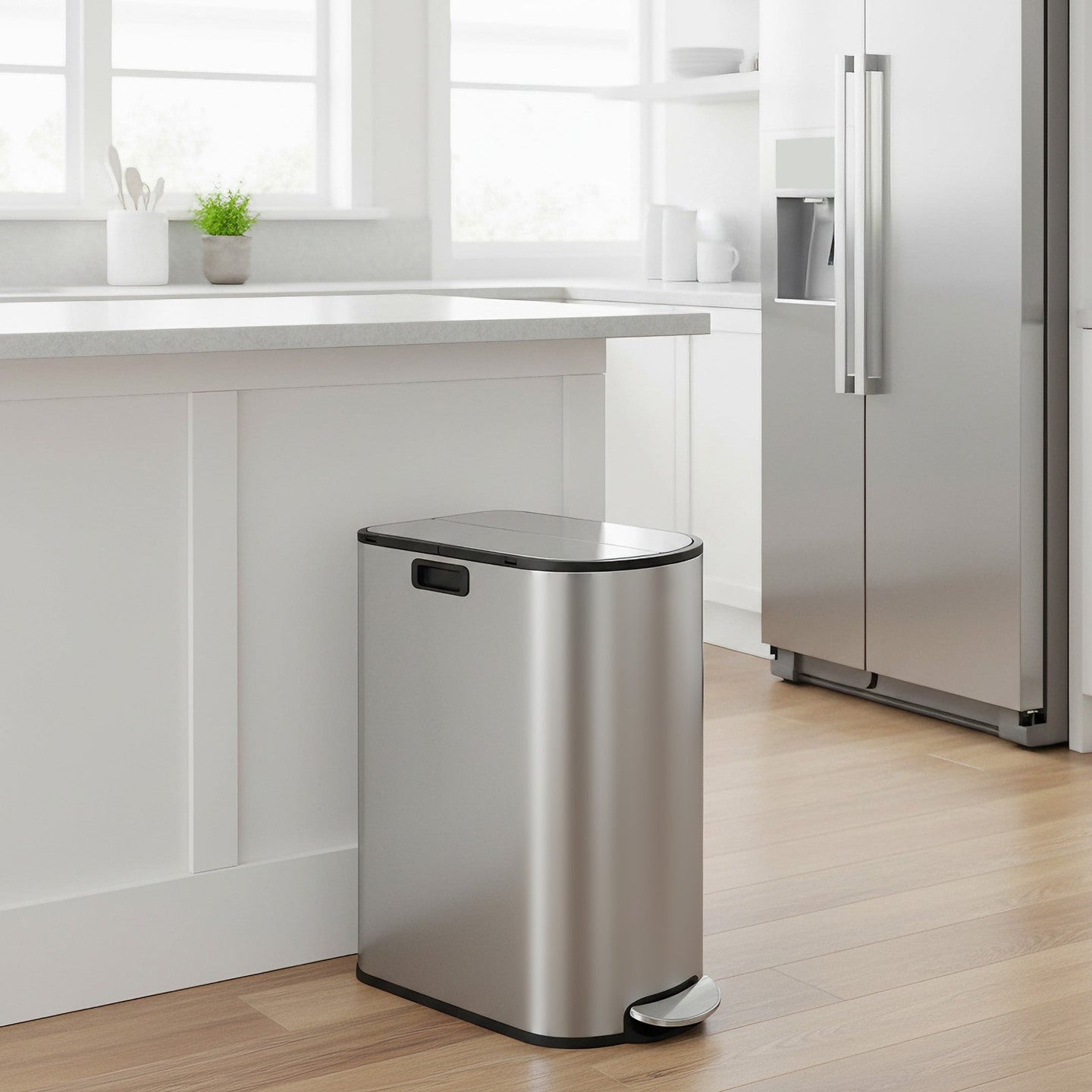 Dual Compartment Recycling Bin - Plastic - Slim Design